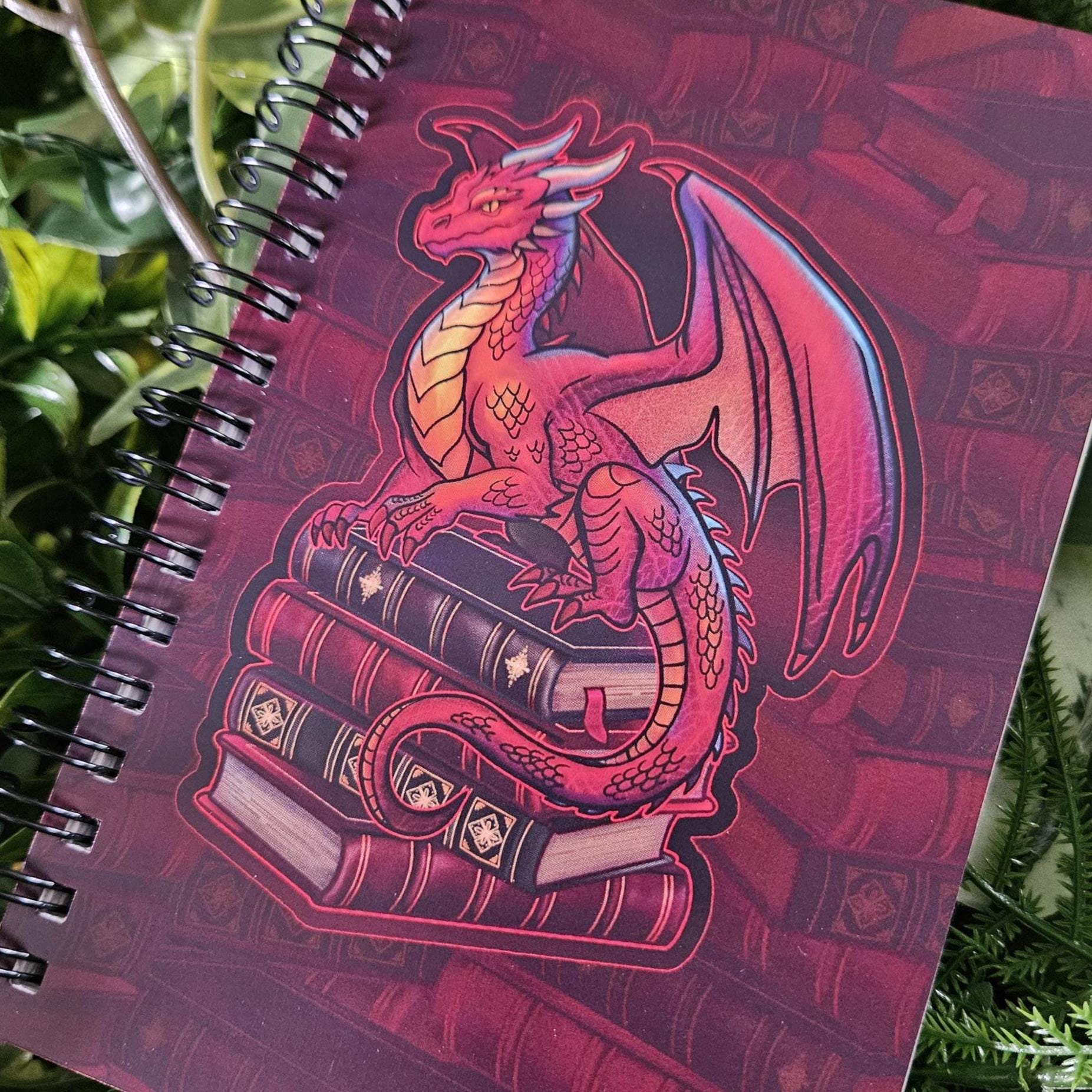 4x6 inches HANDMADE Spiral Notebook: Gideon the Red Book Dragon Acornandcrowstudio
