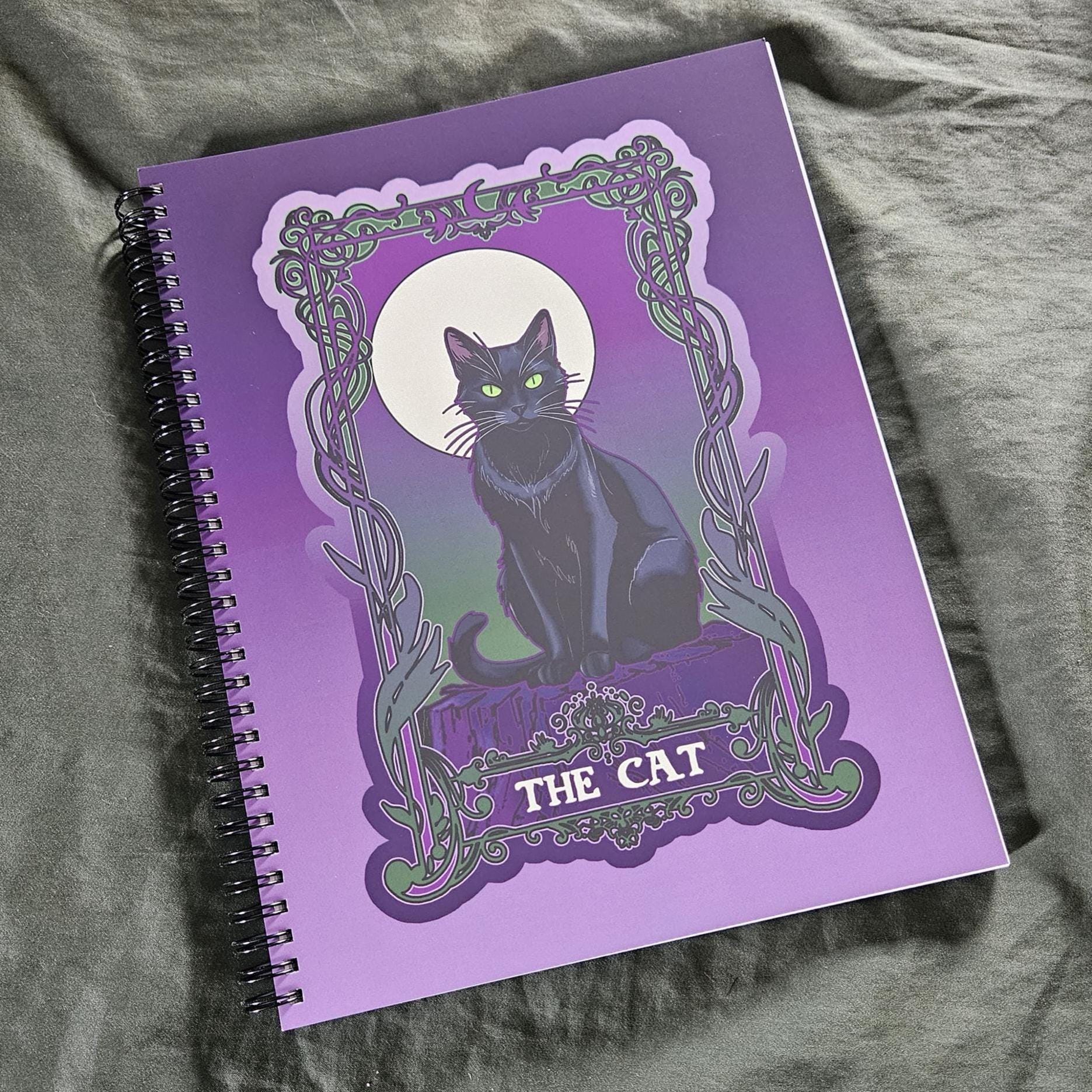 8.5 x 11 HANDMADE SPIRAL NOTEBOOK: The Cat Tarot Style Acornandcrowstudio