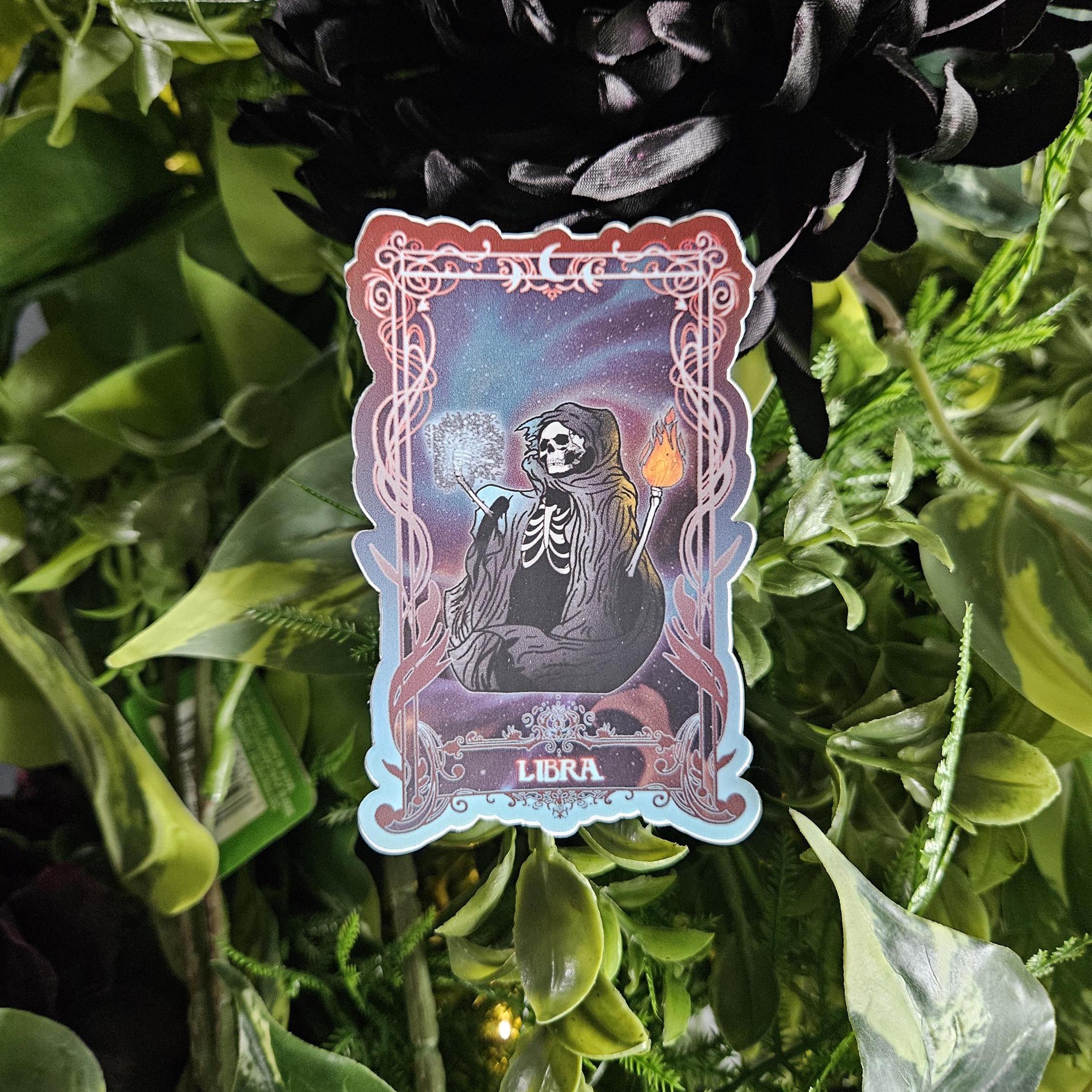 MATTE STICKER: LIBRA Zodiac Tarot Card Style Art Acornandcrowstudio