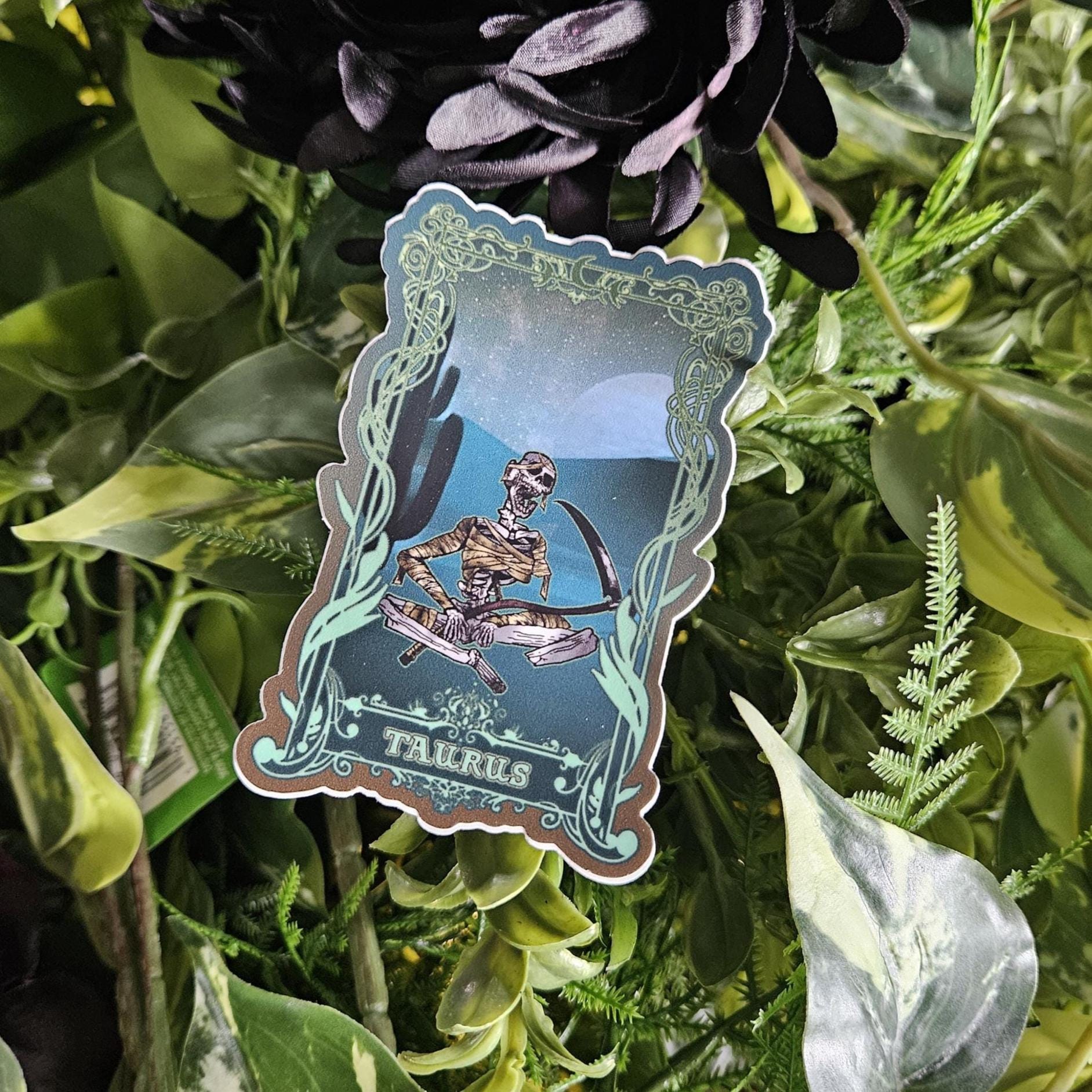 MATTE STICKER: TAURUS Zodiac Tarot Card Style Art Acornandcrowstudio