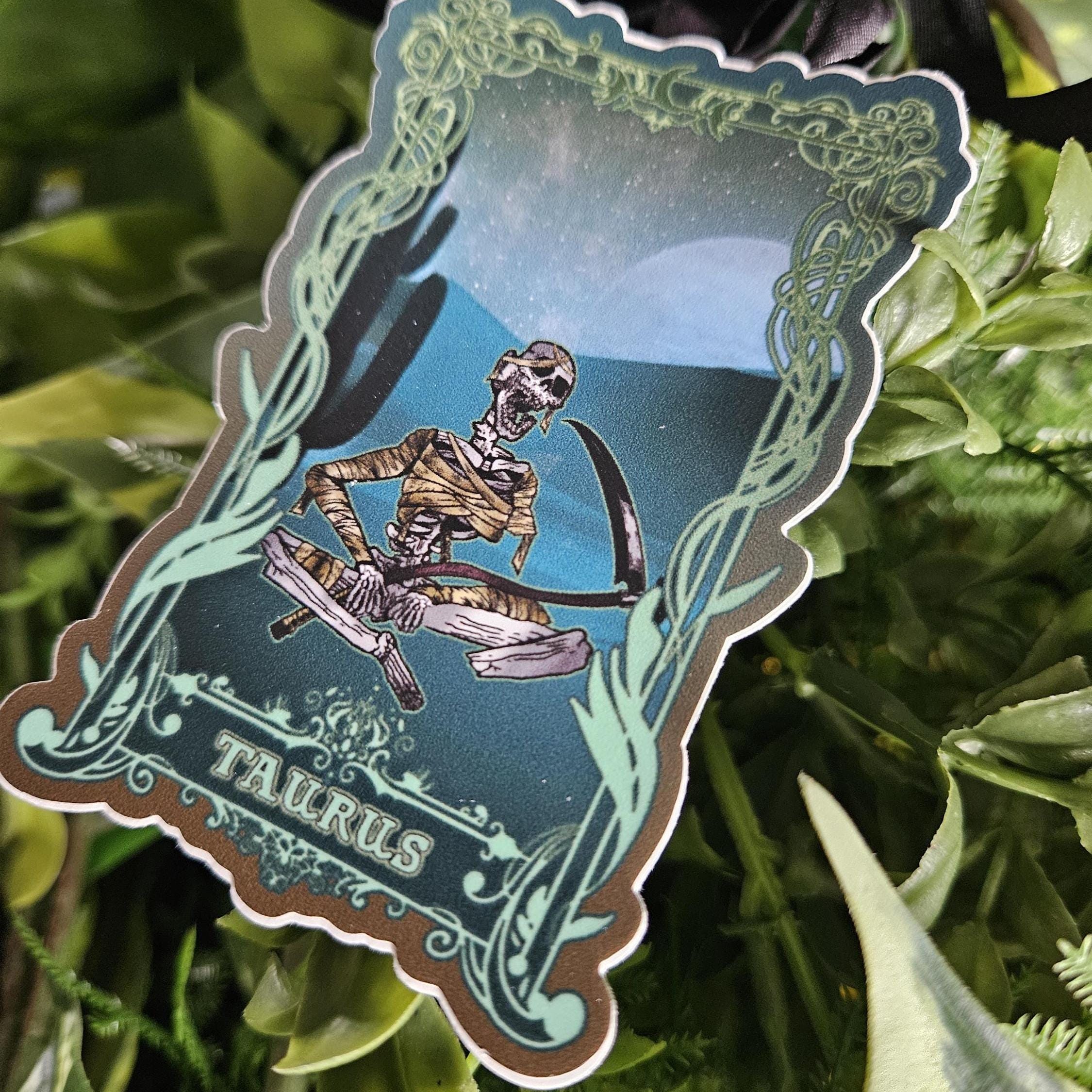 MATTE STICKER: TAURUS Zodiac Tarot Card Style Art Acornandcrowstudio