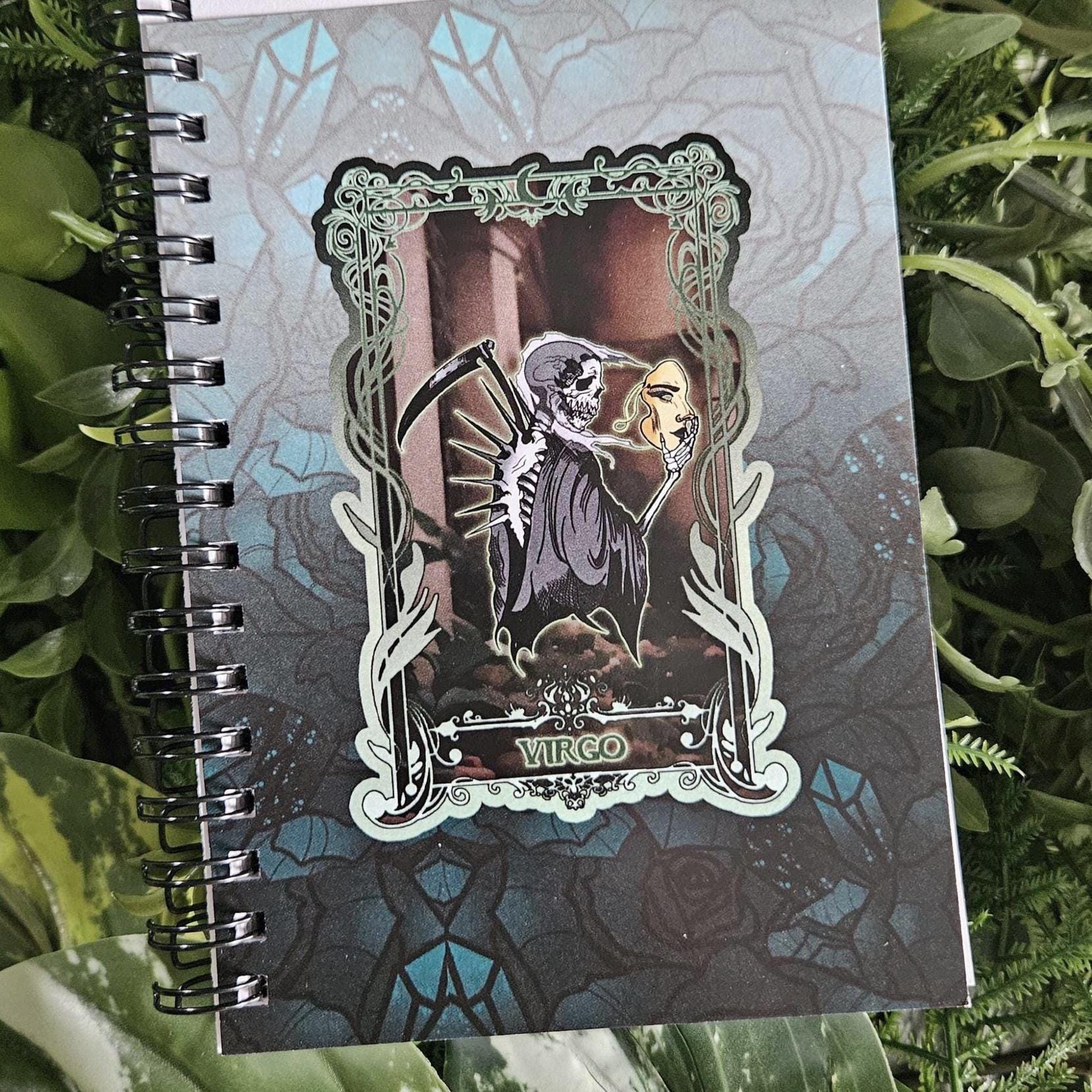4x6 Handmade SPIRAL NOTEBOOK: VIRGO Zodiac Tarot Style Art Acornandcrowstudio