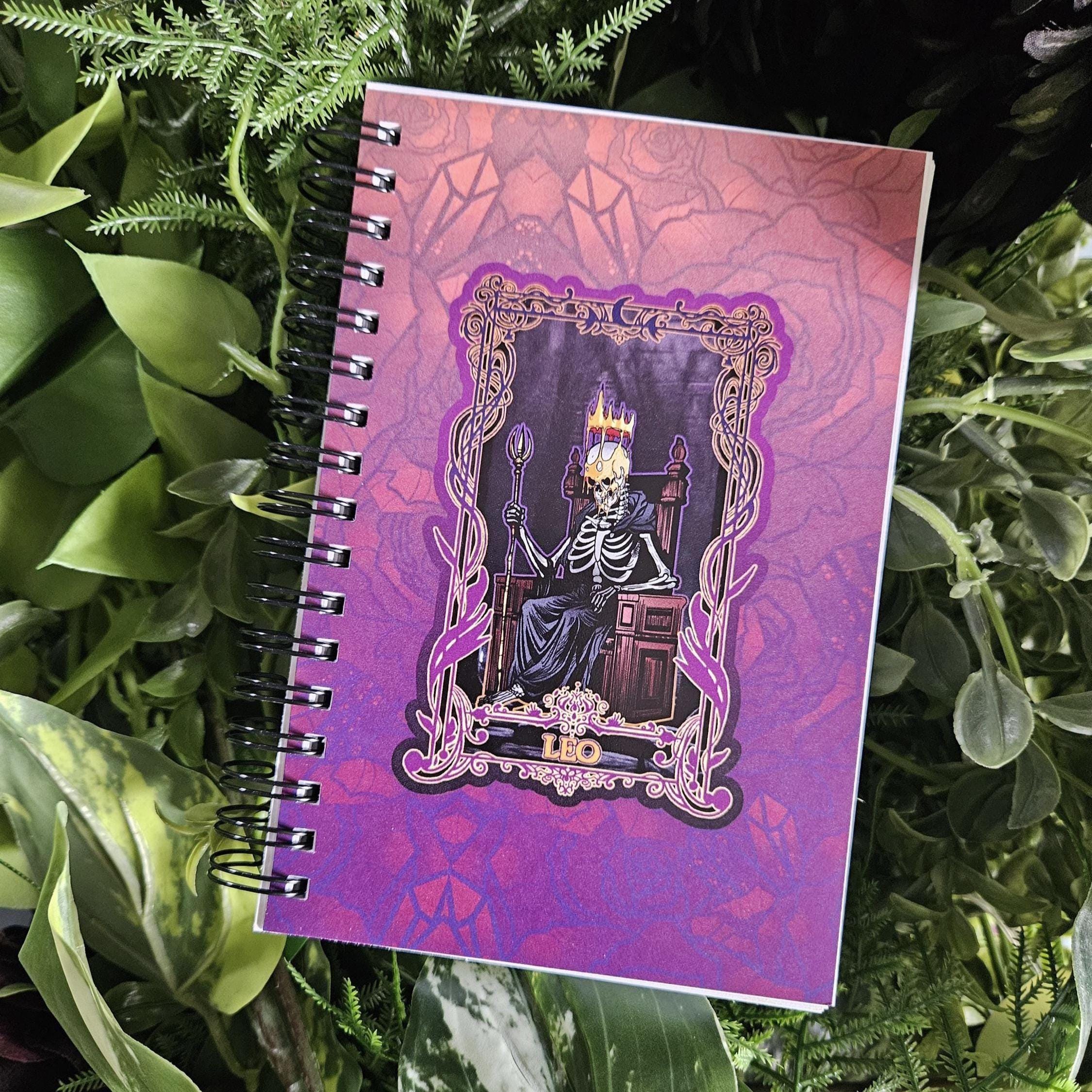 4x6 Handmade SPIRAL NOTEBOOK: LEO Zodiac Tarot Style Art Acornandcrowstudio