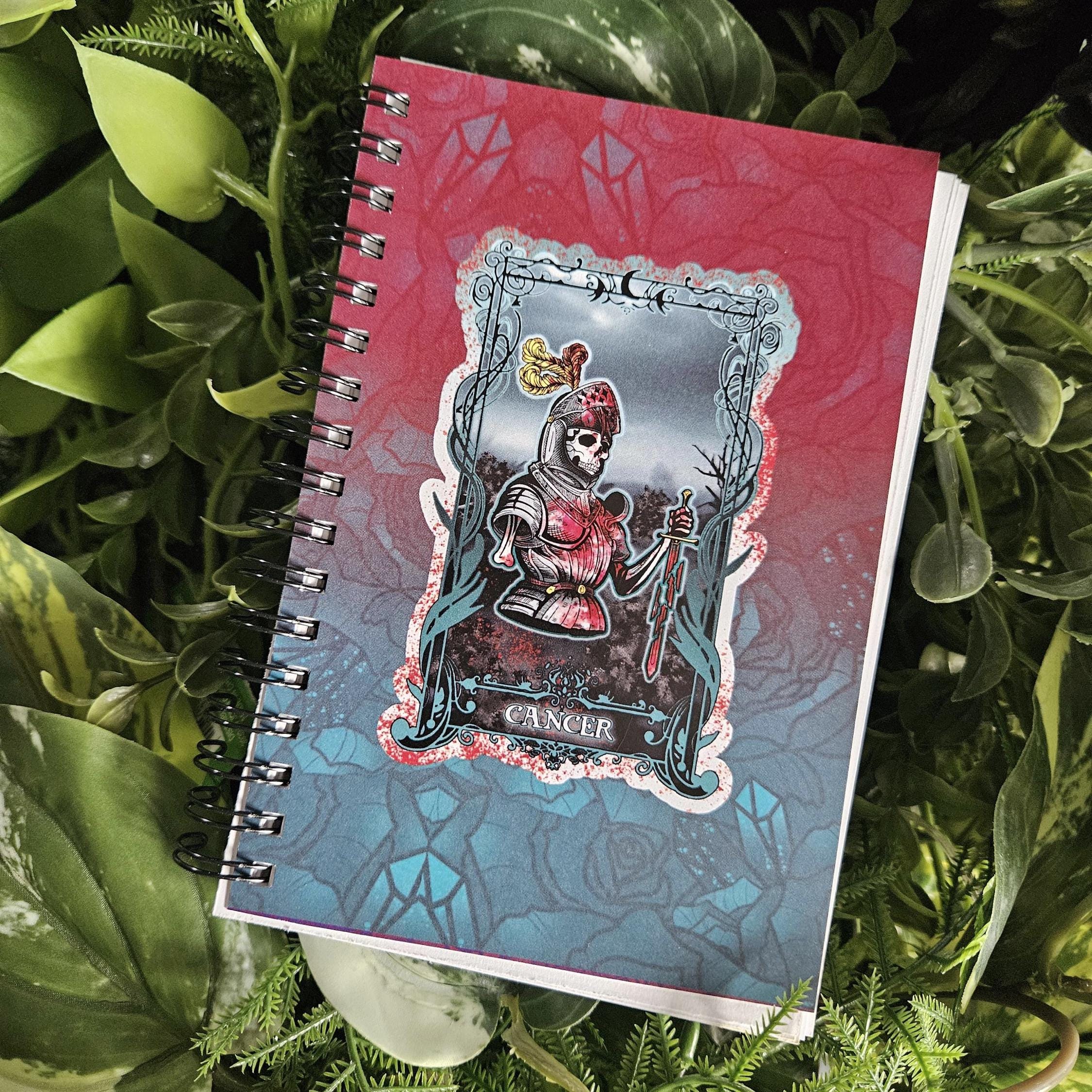 4x6 Handmade SPIRAL NOTEBOOK: CANCER Zodiac Tarot Style Art Acornandcrowstudio