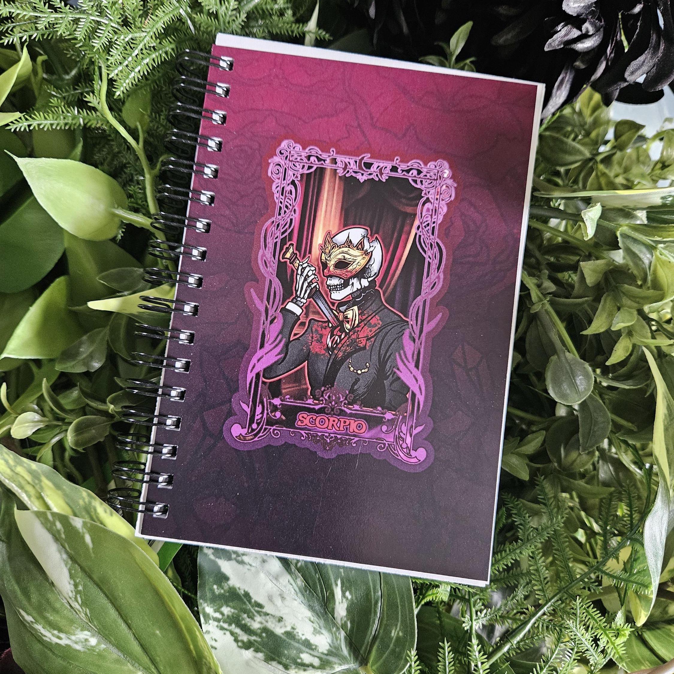 4x6 Handmade SPIRAL NOTEBOOK: SCORPIO Zodiac Tarot Style Art Acornandcrowstudio