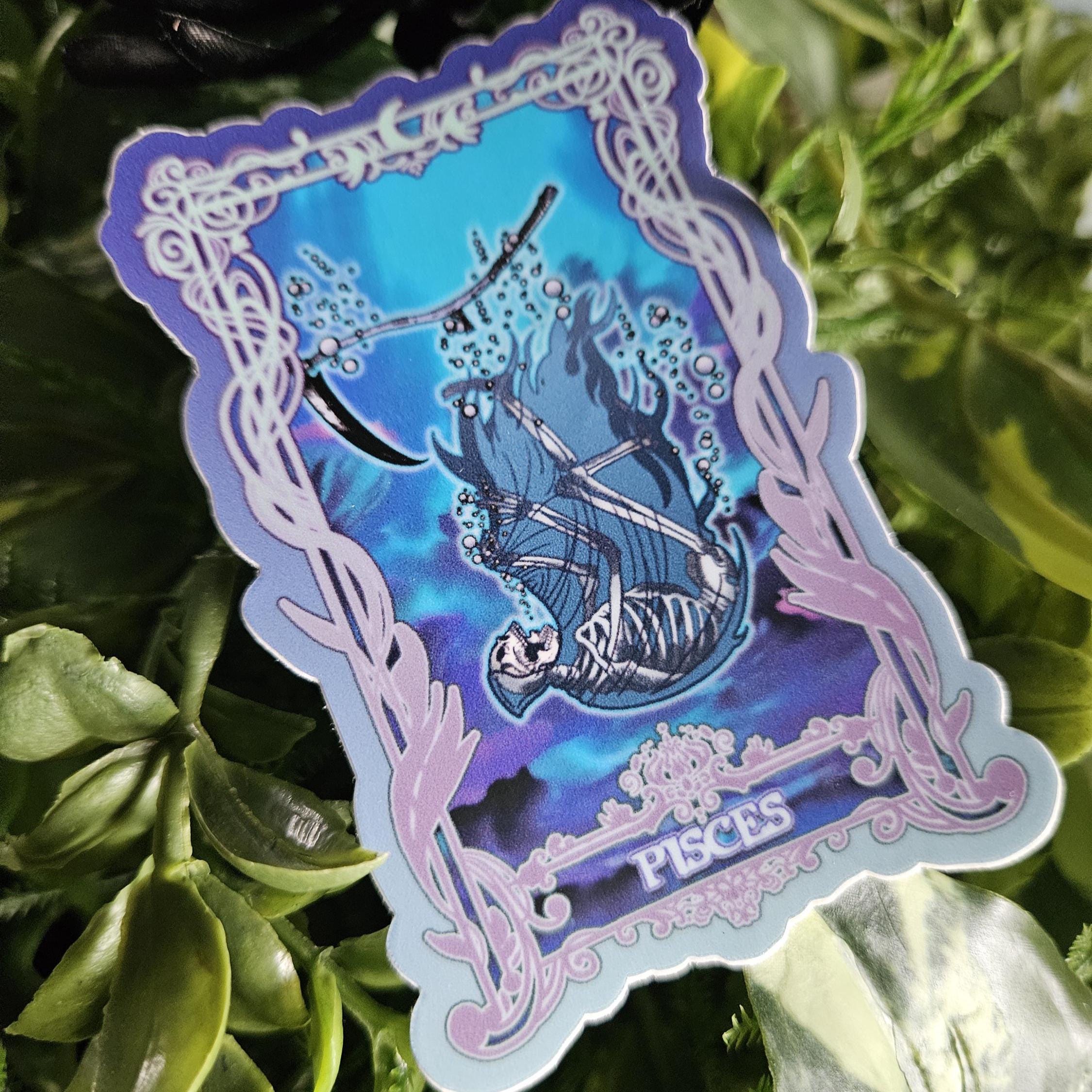 MATTE STICKER: PISCES Zodiac Tarot Card Style Art Acornandcrowstudio