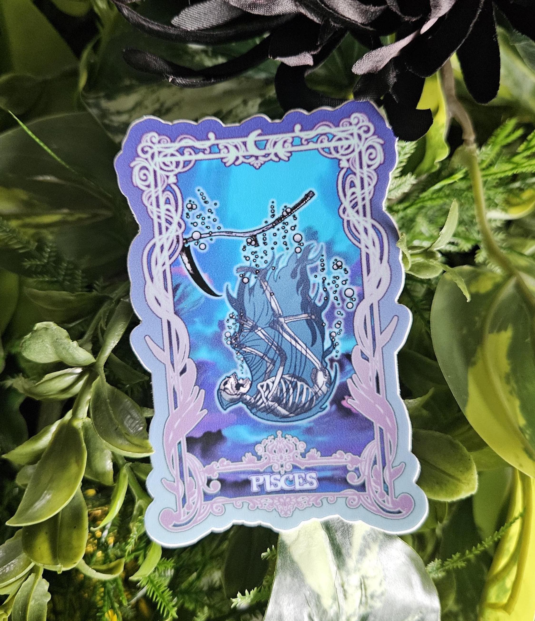 MATTE STICKER: PISCES Zodiac Tarot Card Style Art Acornandcrowstudio
