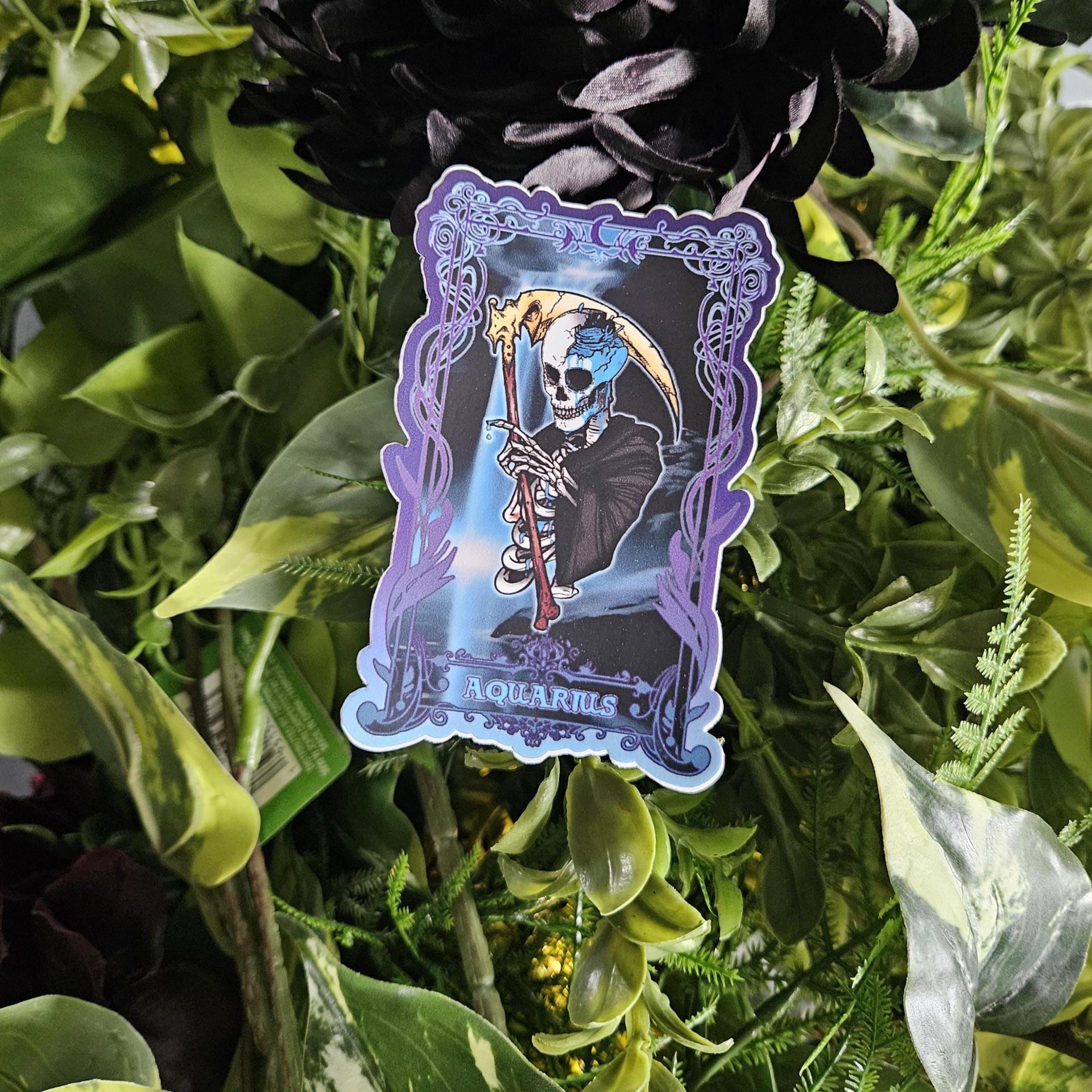 MATTE STICKER: AQUARIUS Zodiac Tarot Card Style Art Acornandcrowstudio