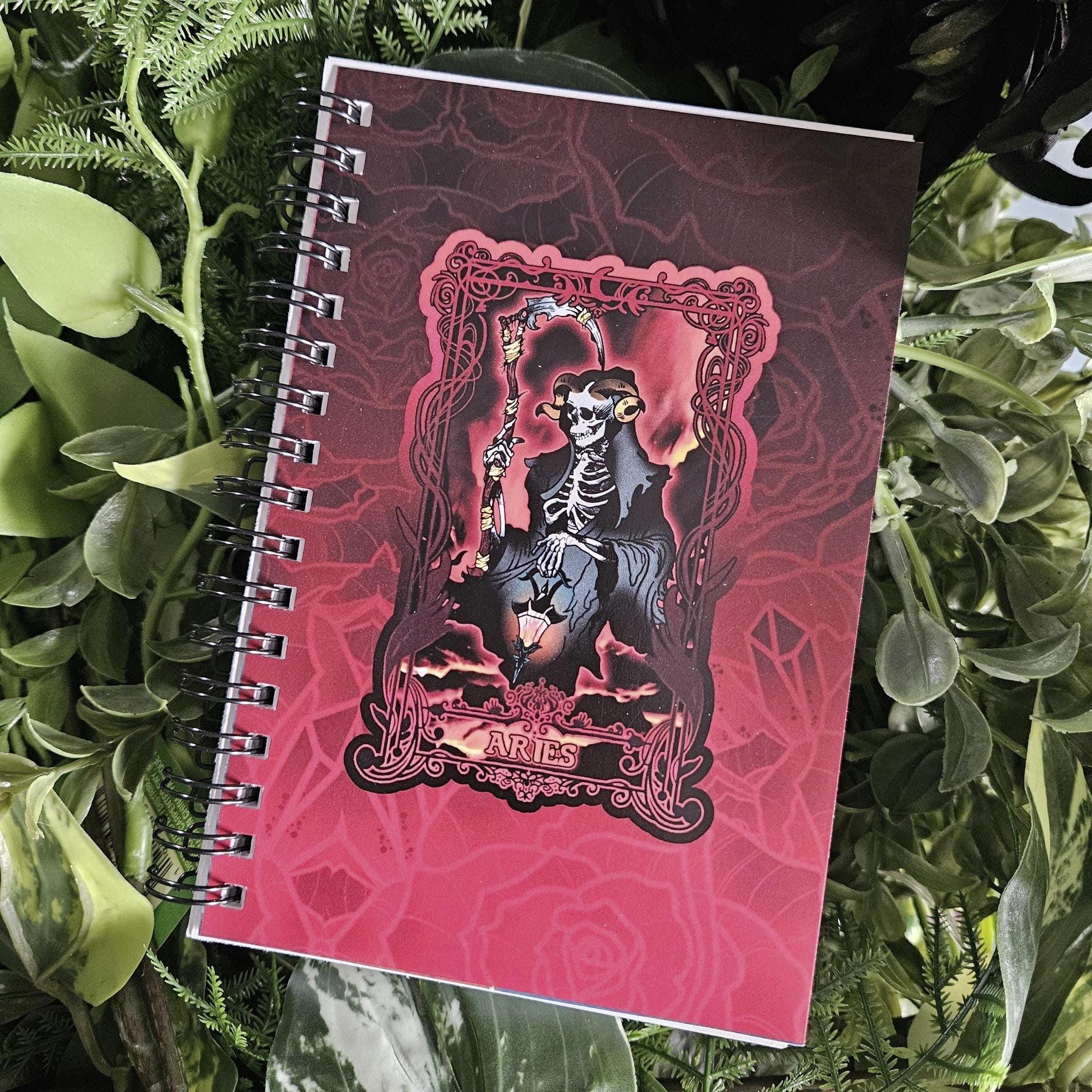 4x6 Handmade SPIRAL NOTEBOOK: ARIES Zodiac Tarot Style Art Acornandcrowstudio