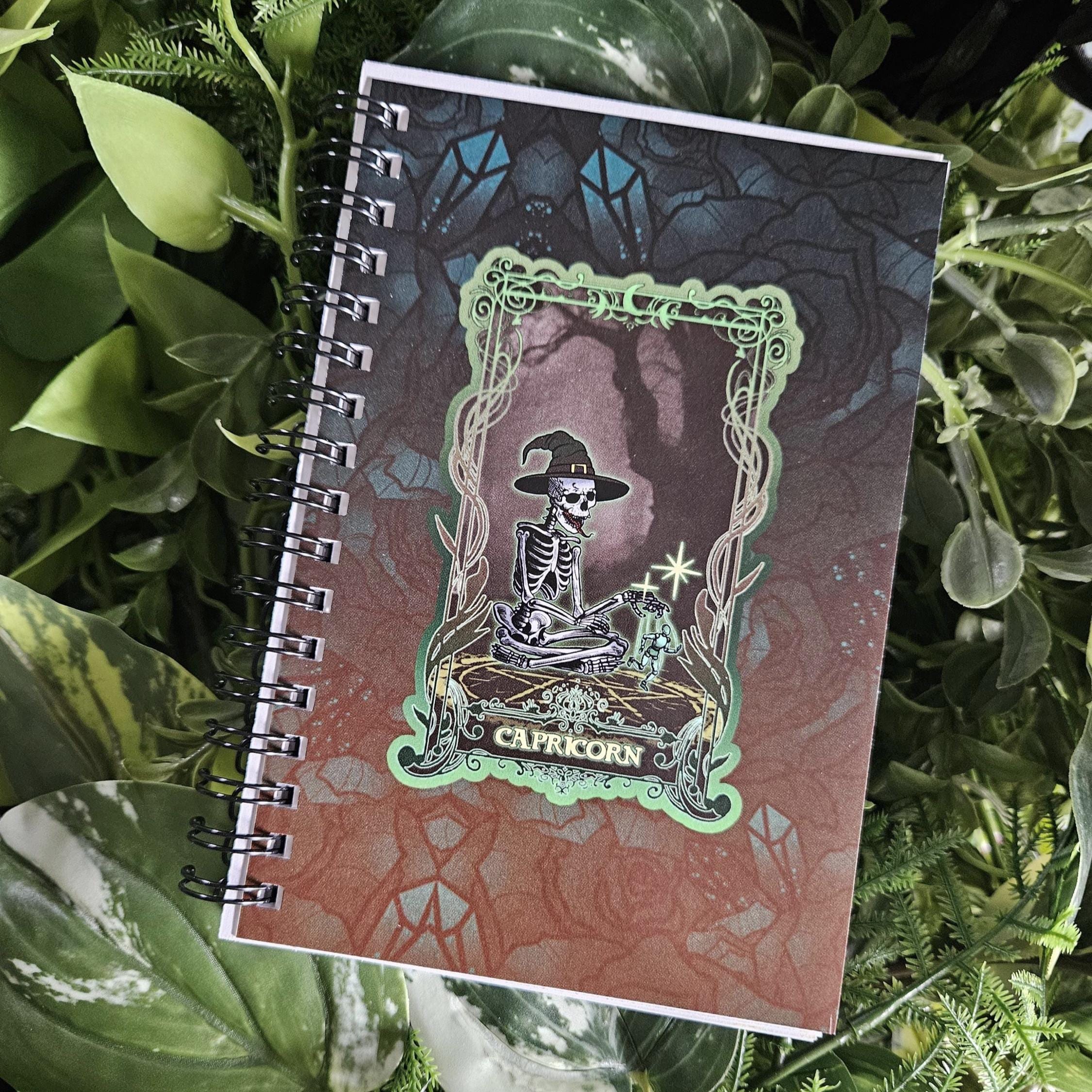 4x6 Handmade SPIRAL NOTEBOOK: CAPRICORN Zodiac Tarot Style Art Acornandcrowstudio
