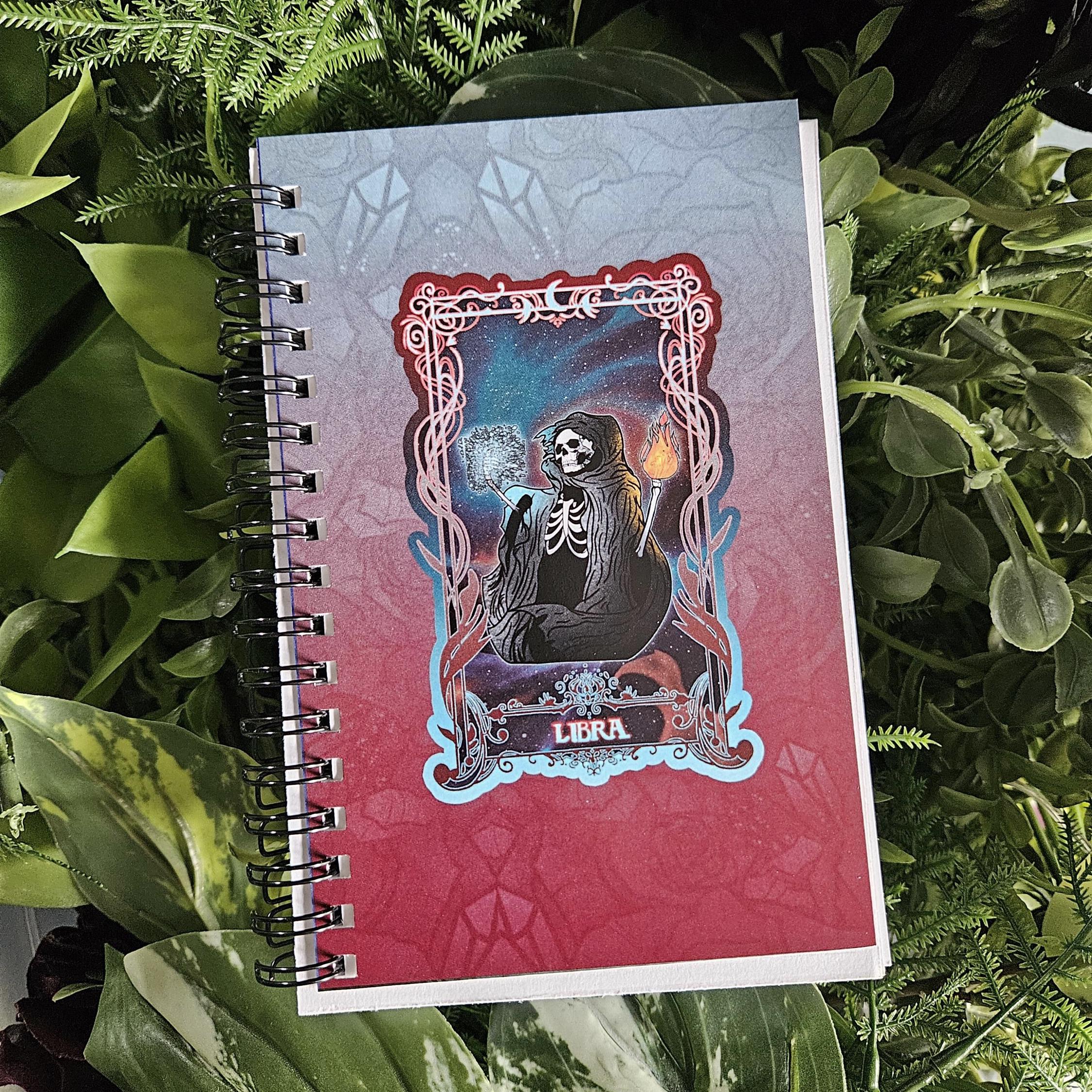 4x6 Handmade SPIRAL NOTEBOOK: LIBRA Zodiac Tarot Style Art Acornandcrowstudio