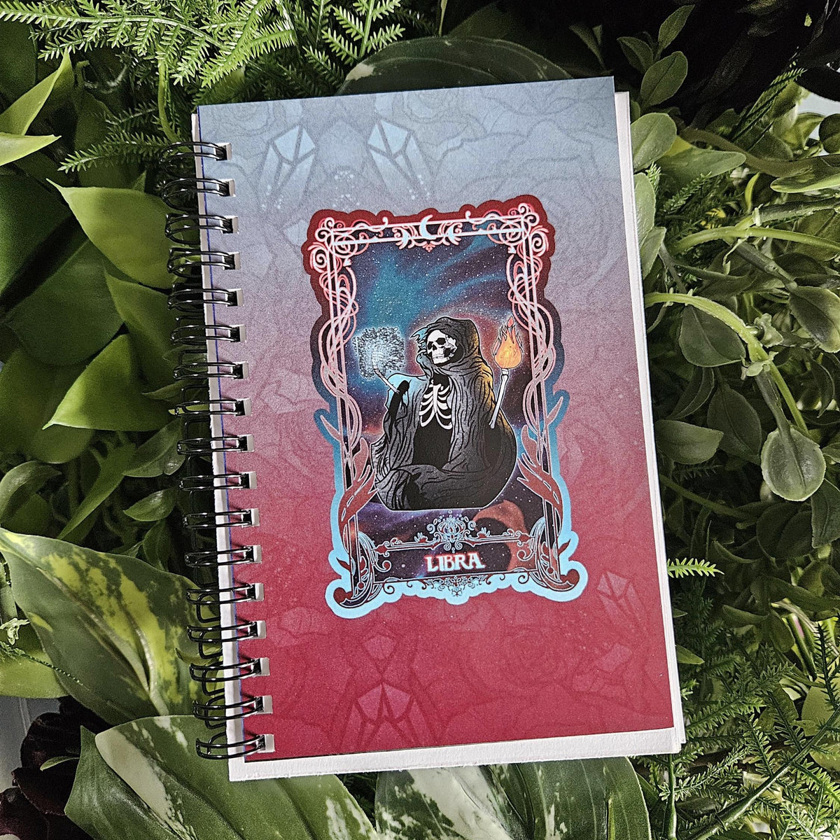 4x6 Handmade SPIRAL NOTEBOOK: LIBRA Zodiac Tarot Style Art Acornandcrowstudio