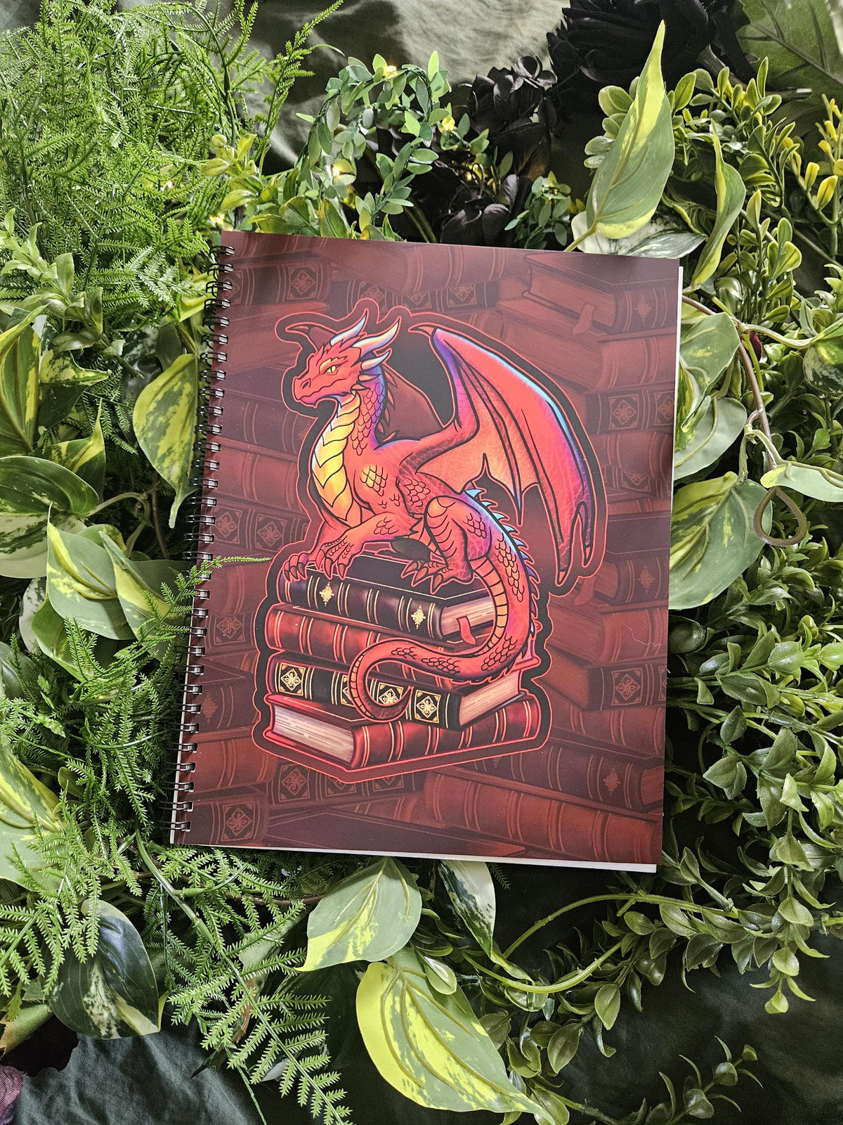 8.5 x 11 HANDMADE SPIRAL NOTEBOOK: Gideon the Book Dragon Acornandcrowstudio