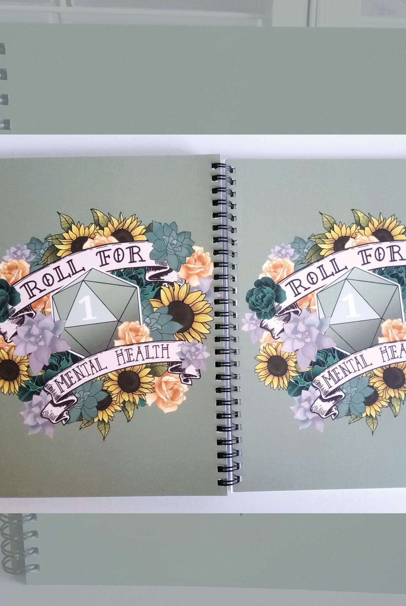 SPIRAL NOTEBOOK: D20 Roll for Mental Health Natural One , Floral D20 Notebook , Floral D20 Blank Notebook , D20 Notebook , D20 Natural One
