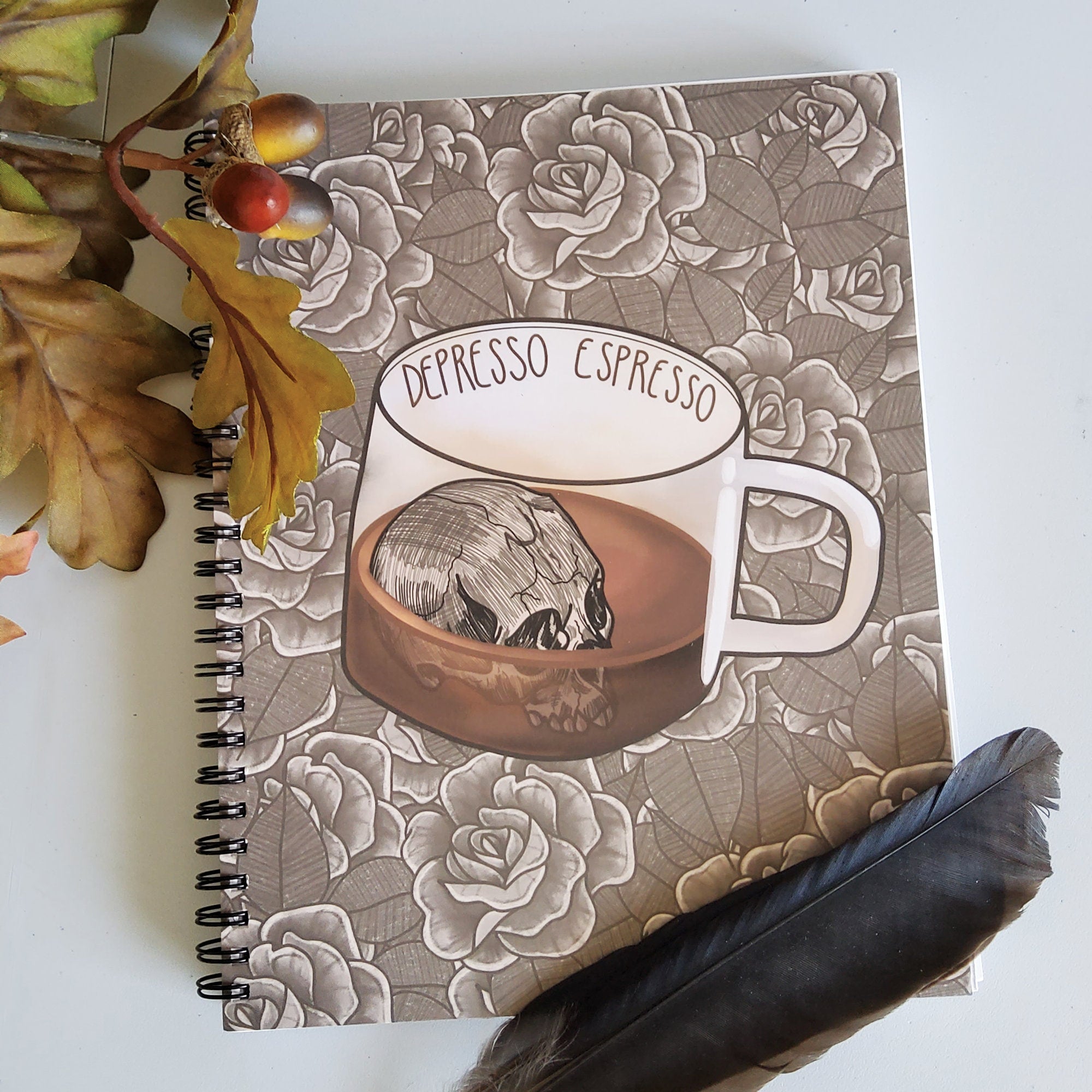 SPIRAL NOTEBOOK: Depresso Espresso Skull Coffee Cup Mental Health , Depresso Espresso , Coffee Cup Book , Skull Coffee Notebook