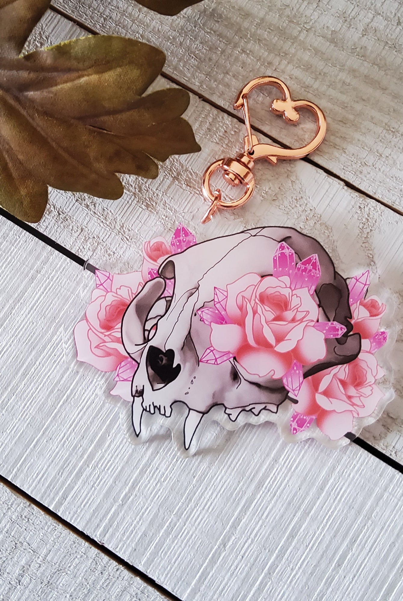 ACRYLIC CHARM Double Sided: Cat Skull and Roses Pink Aesthetic , Pink Aesthetic Acrylic Charm , Cat Skull Keychain , Pastel Charm