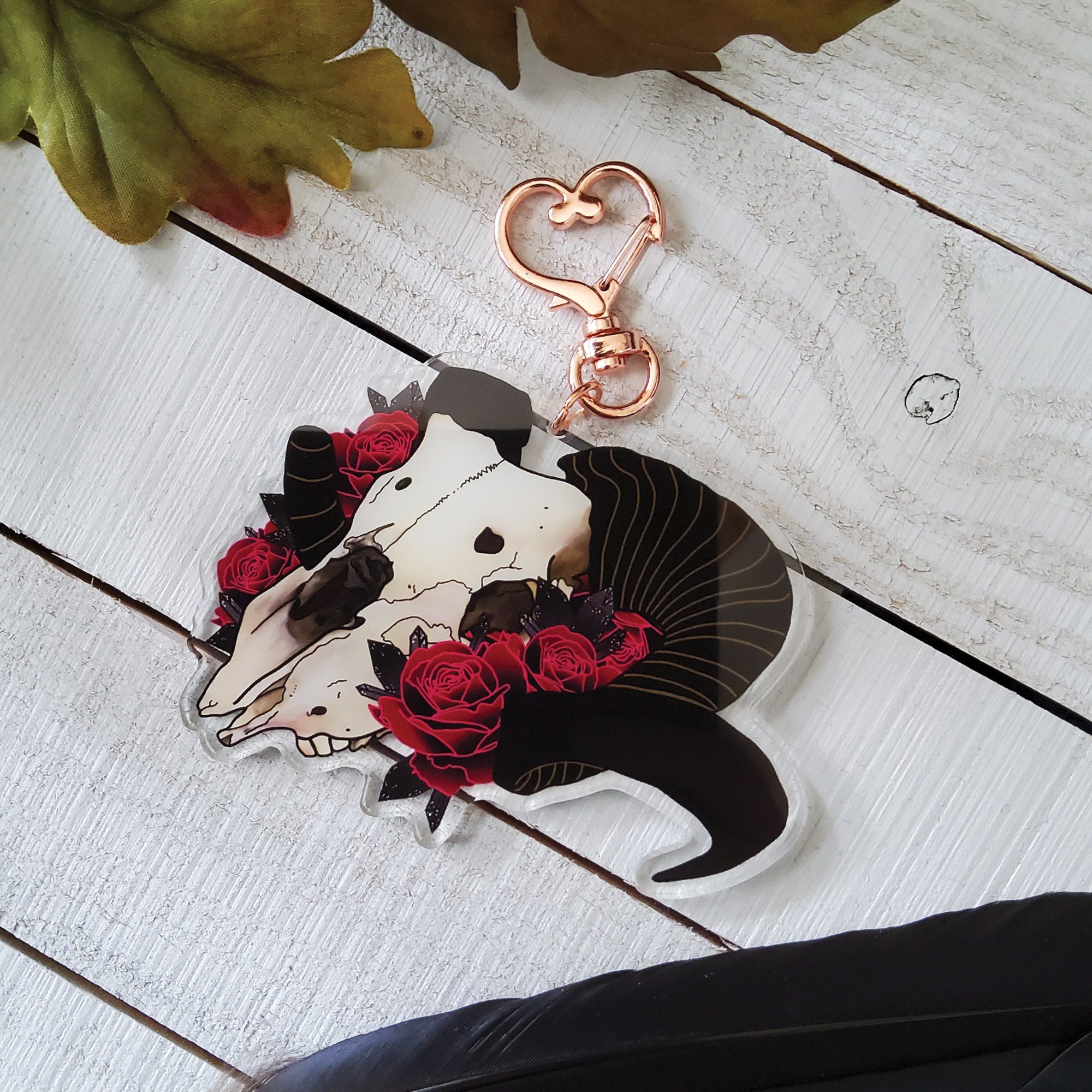 ACRYLIC CHARM Double Sided: Ram Skull and Roses , Ram Skull Charm , Skull Charm , Skull and Roses Charm , Ram Skull Charm , Goth Charm