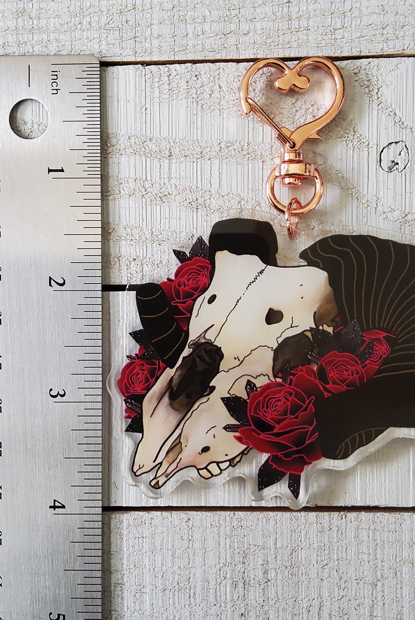 ACRYLIC CHARM Double Sided: Ram Skull and Roses , Ram Skull Charm , Skull Charm , Skull and Roses Charm , Ram Skull Charm , Goth Charm