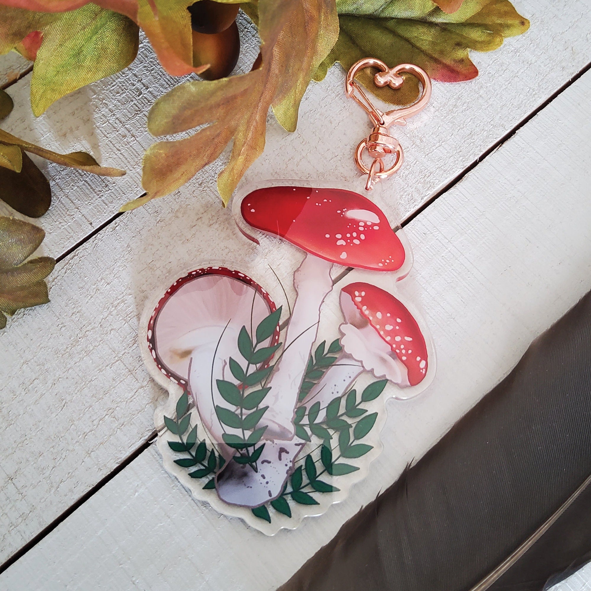 ACRYLIC CHARM Double Sided: Red Mushroom , Red Mushroom Charm , Mushroom Accessory , Red Mushroom Acrylic Accessory , Mushroom Charm