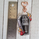 ACRYLIC CHARM Double Sided: Get In Loser We're Going Sinning Coffin and Flames , Coffin Acrylic Charm , Coffin Accessory , Coffin Charm