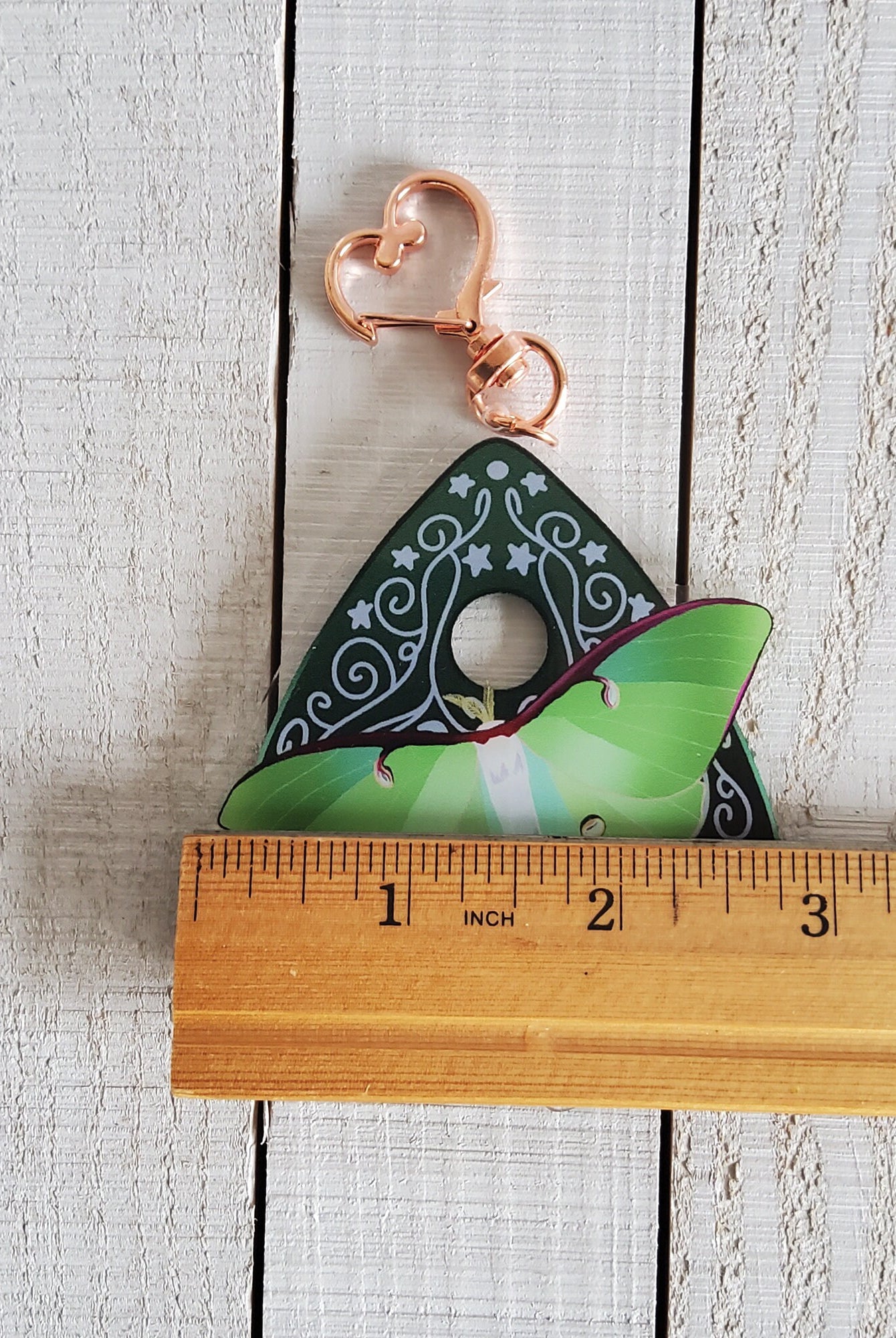 ACRYLIC CHARM Double Sided: Green Luna Moth and Planchette , Luna Moth and Planchette Charm , Moth and Planchette Acrylic Charm
