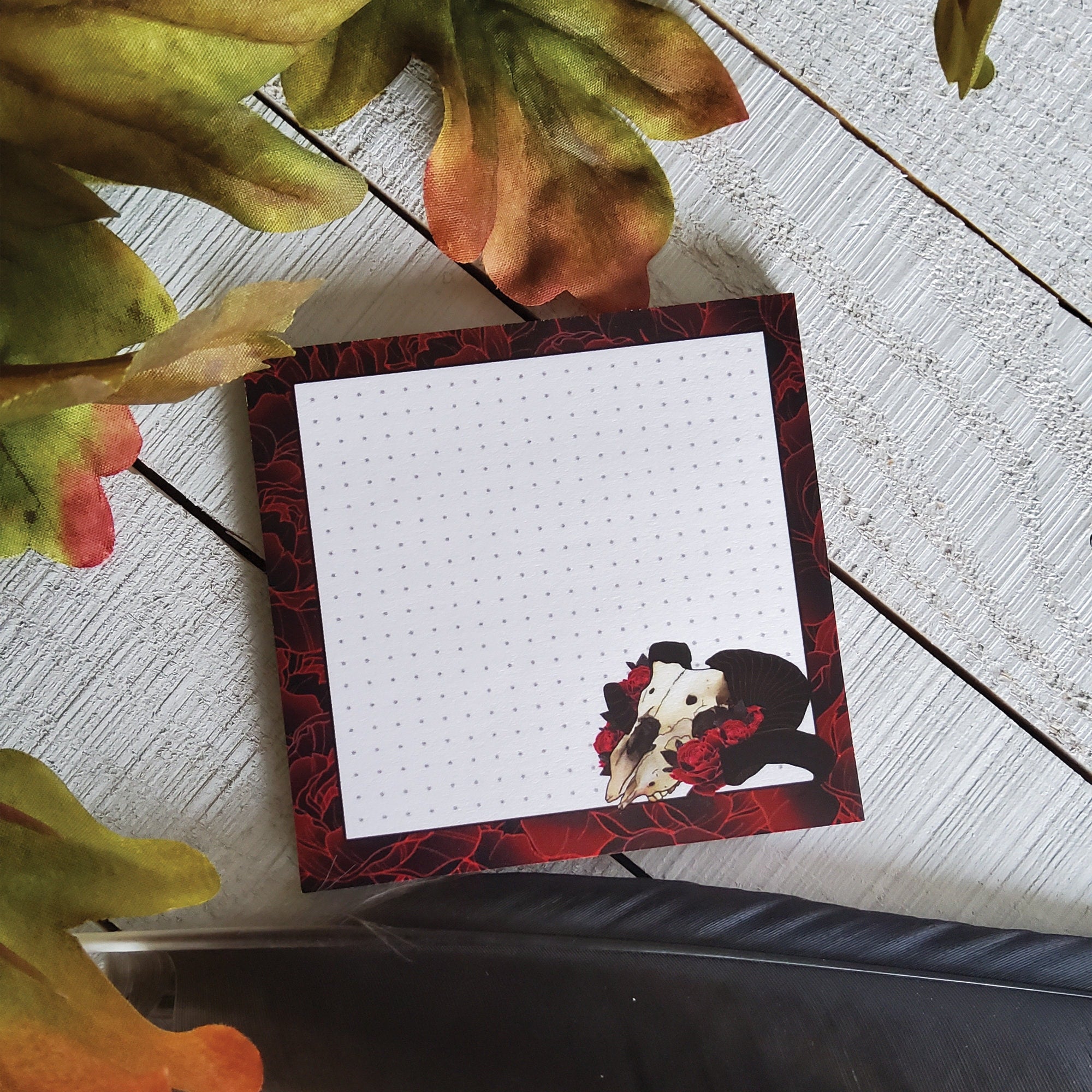 STICKY NOTES: Ram Skull and Red Roses Sticky Note Pad , Ram Skull Sticky Note Pad , Dark Aesthetic Sticky Notes , Dark Academia Sticky Notes