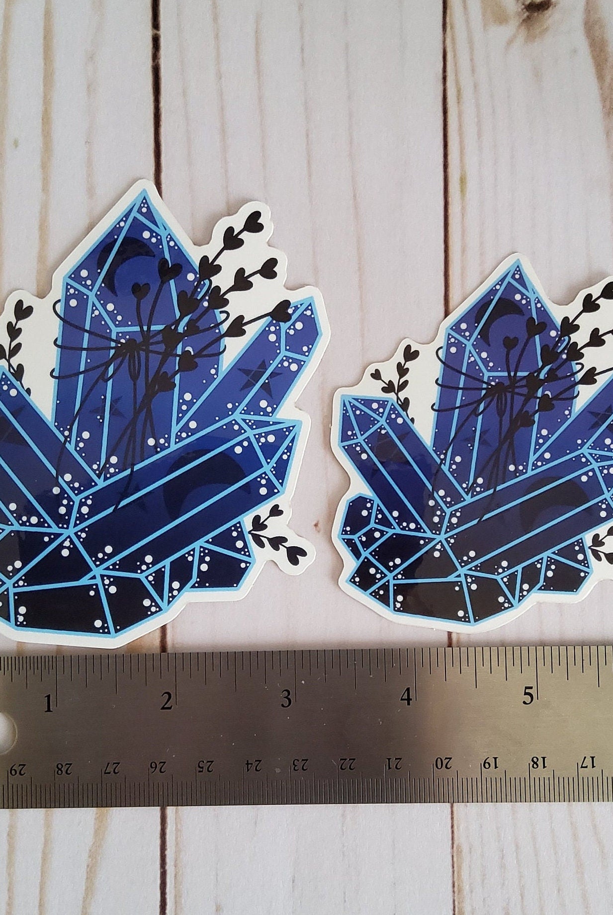 GLOSSY STICKER: Blue and Black Crystal Moon , Dark Aesthetic Crystal Sticker , Crystal Sticker , Blue Crystal Sticker , Crystal Stickers