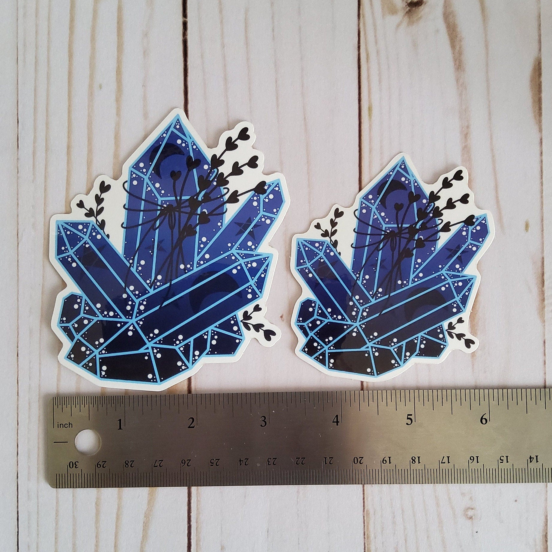GLOSSY STICKER: Blue and Black Crystal Moon , Dark Aesthetic Crystal Sticker , Crystal Sticker , Blue Crystal Sticker , Crystal Stickers
