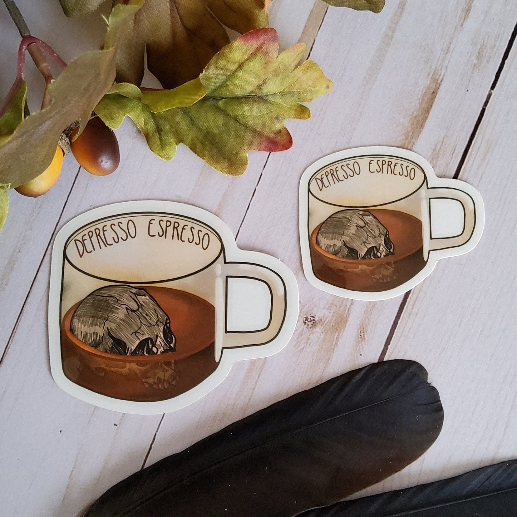 GLOSSY STICKER: Depresso Espresso Skull Coffee Cup Mental Health Sticker , Depresso Espresso Sticker , Coffee Cup Sticker , Skull Coffee
