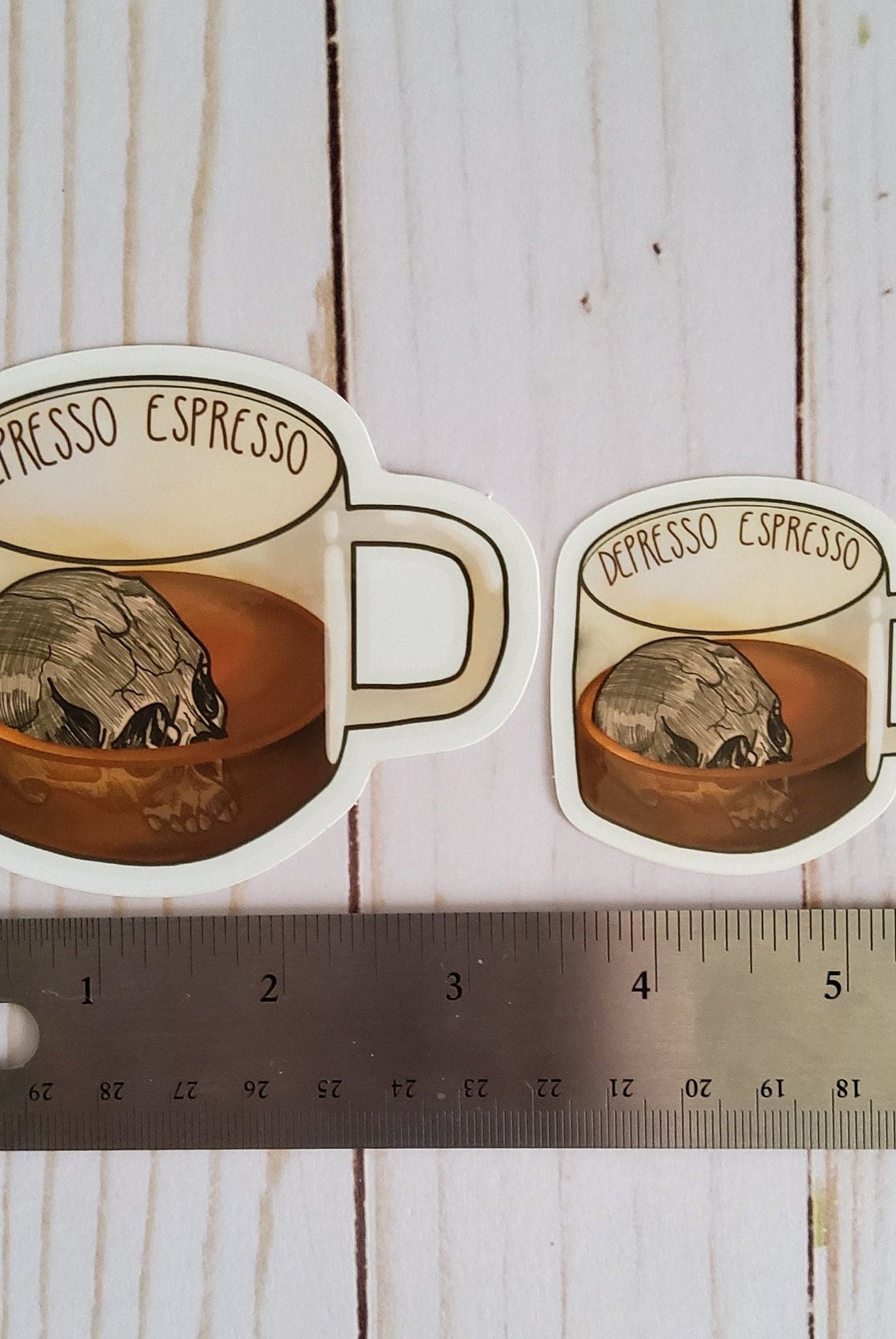 GLOSSY STICKER: Depresso Espresso Skull Coffee Cup Mental Health Sticker , Depresso Espresso Sticker , Coffee Cup Sticker , Skull Coffee