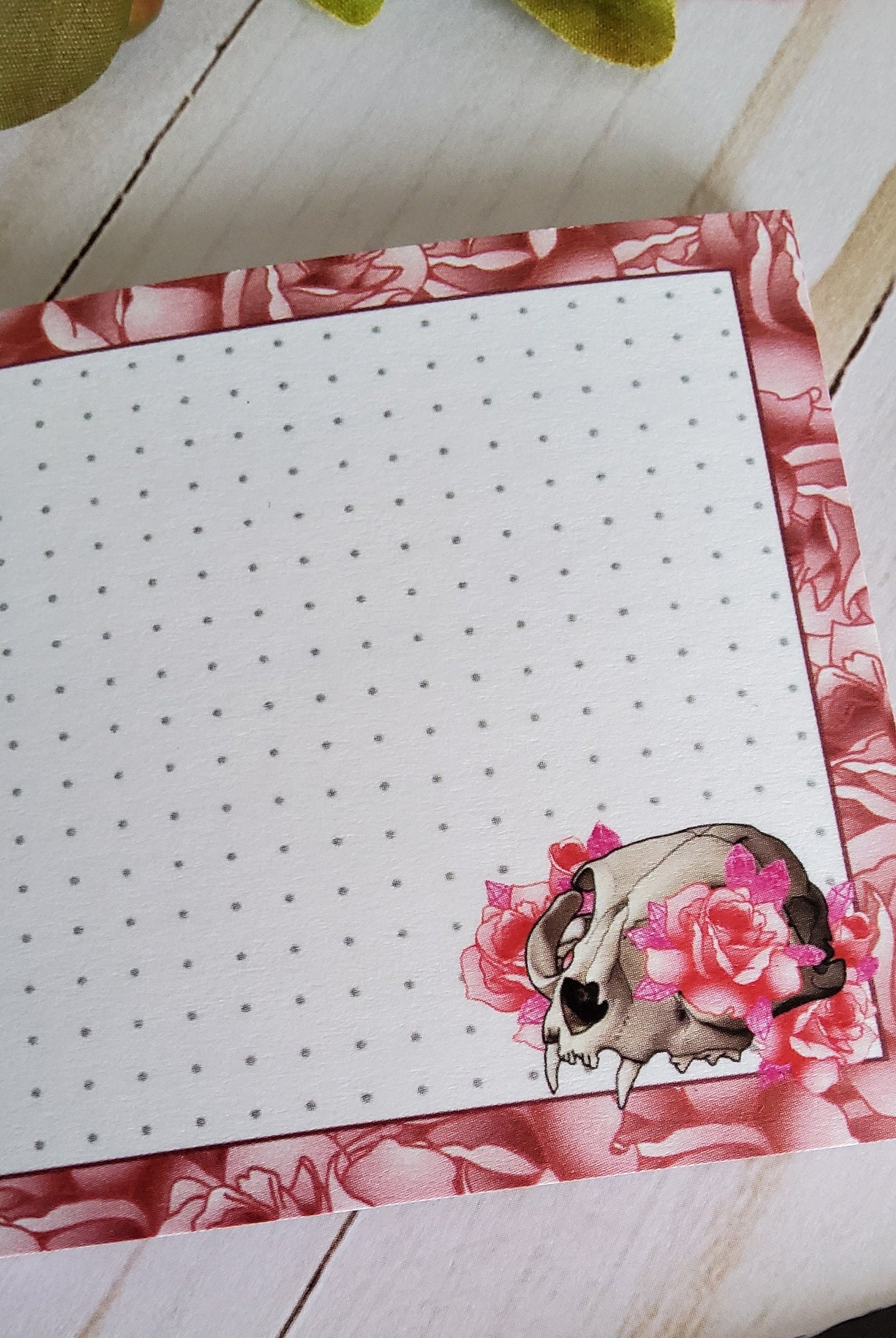 STICKY NOTES: Pastel Cat Skull and Pink Roses Note Pad , Pink Sticky Note Pad , Cat Skull Sticky Note Pad , Skull Sticky Notes , Sticky Note