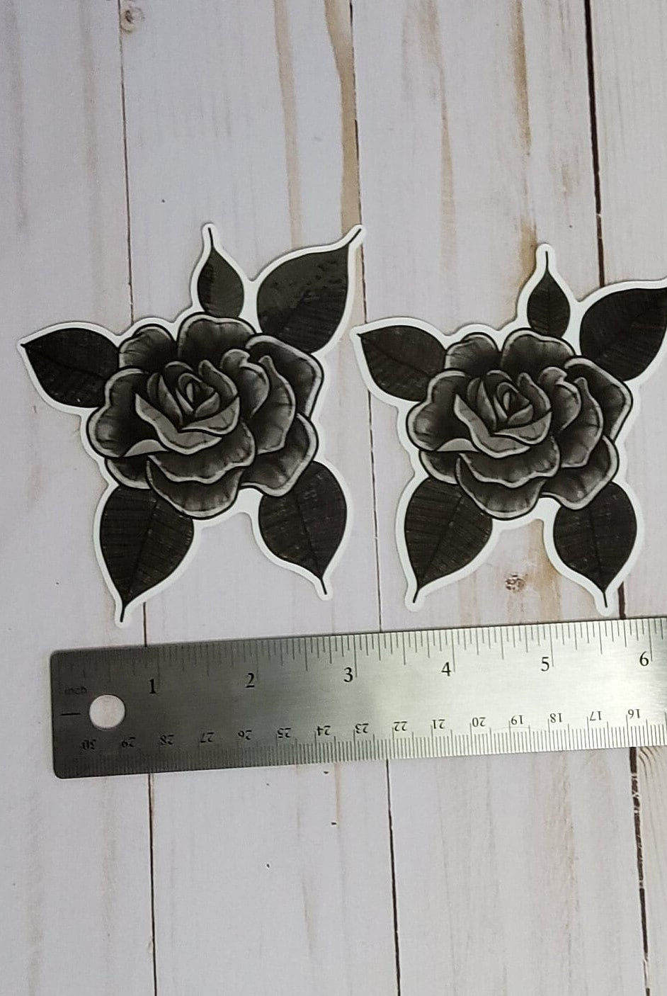 GLOSSY STICKER: Black and Gray Rose Sticker , Gray Rose , Floral Rose Sticker , Stylized Rose Sticker , Rose Die Cut Sticker