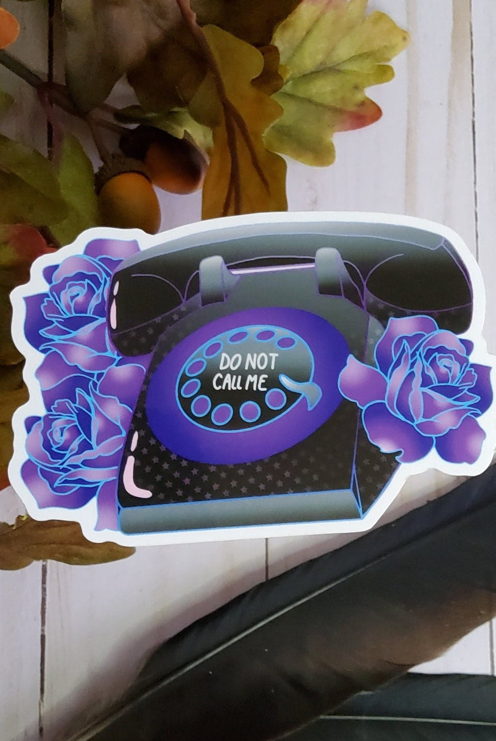 GLOSSY STICKER: Goth Don't Call Me Rotary Phone , Rotary Phone Sticker , Goth Phone Sticker , Retro Phone Sticker, Goth Sticker , Goth Vibes