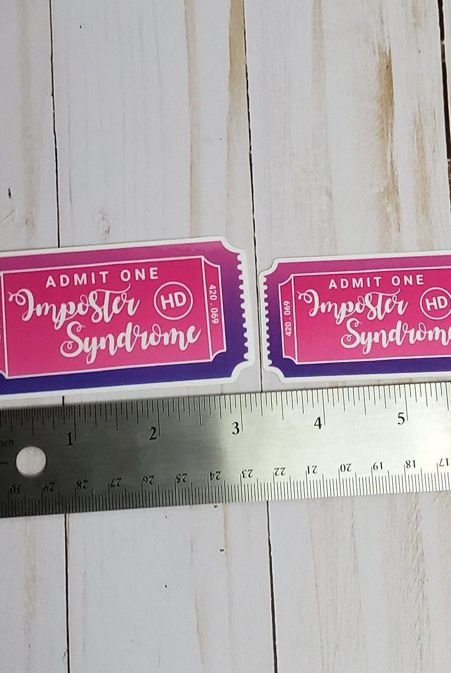 GLOSSY STICKER: Imposter Syndrome Pink and Purple Ticket , Imposter Syndrome Ticket Sticker , Imposter Syndrome Sticker , Imposter Syndrome