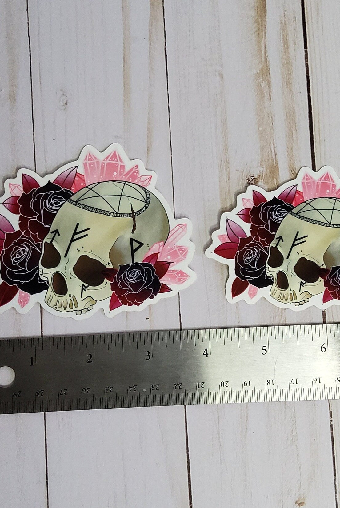 GLOSSY STICKER: Pastel Grunge Skull and Roses Sticker , Pastel Skull Sticker , Roses Sticker , Crystal Skull and Roses , Stickers
