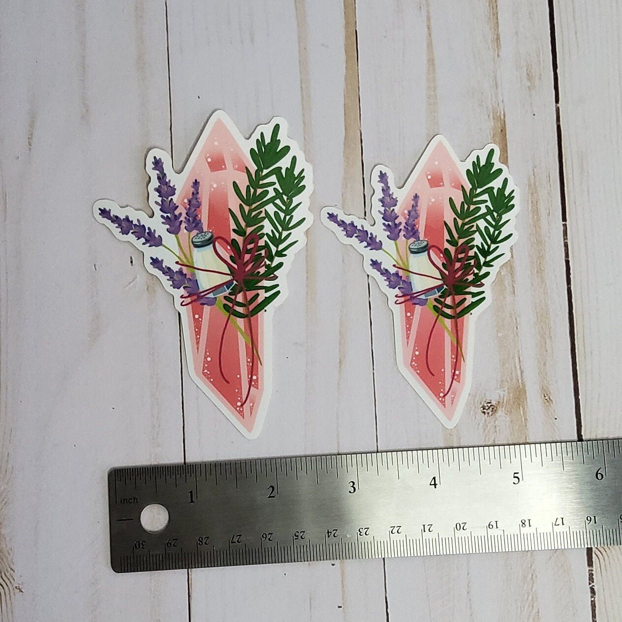 GLOSSY STICKER: Rosemary and Lavender Crystal Magic , Pink Aesthetic Crystal Sticker , Crystal Sticker , Magic Crystal Sticker , Crystals