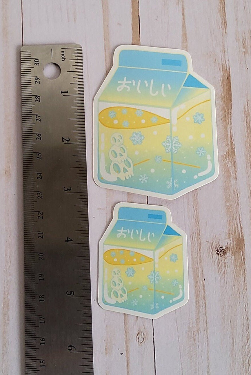 GLOSSY STICKER: Pastel Blue and Cream Snowy Milk Sticker , Pastel Snow Milk Sticker , Snowy Scene Milk Sticker , Snow Milk Sticker