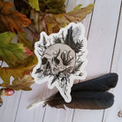 GLOSSY STICKER: Rebirth Skull and Mushroom Black and Grey Sticker , Skull and Ferns Sticker , Dark Aesthetic Skull Sticker , Skull Sticker Acornandcrowstudio