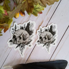 GLOSSY STICKER: Rebirth Skull and Mushroom Black and Grey Sticker , Skull and Ferns Sticker , Dark Aesthetic Skull Sticker , Skull Sticker Acornandcrowstudio