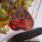 GLOSSY STICKER: Black and Red Rose Planchette , Black and Red Rose Planchette Sticker , Red Rose Planchette Sticker , Rose Planchette Sticker Acornandcrowstudio