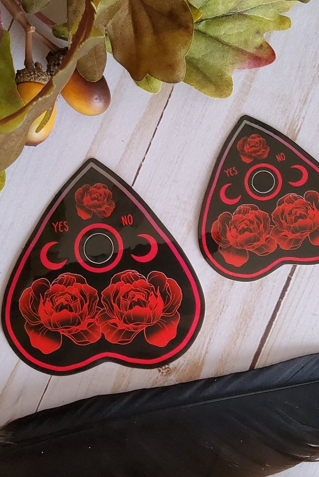 GLOSSY STICKER: Black and Red Rose Planchette , Black and Red Rose Planchette Sticker , Red Rose Planchette Sticker , Rose Planchette