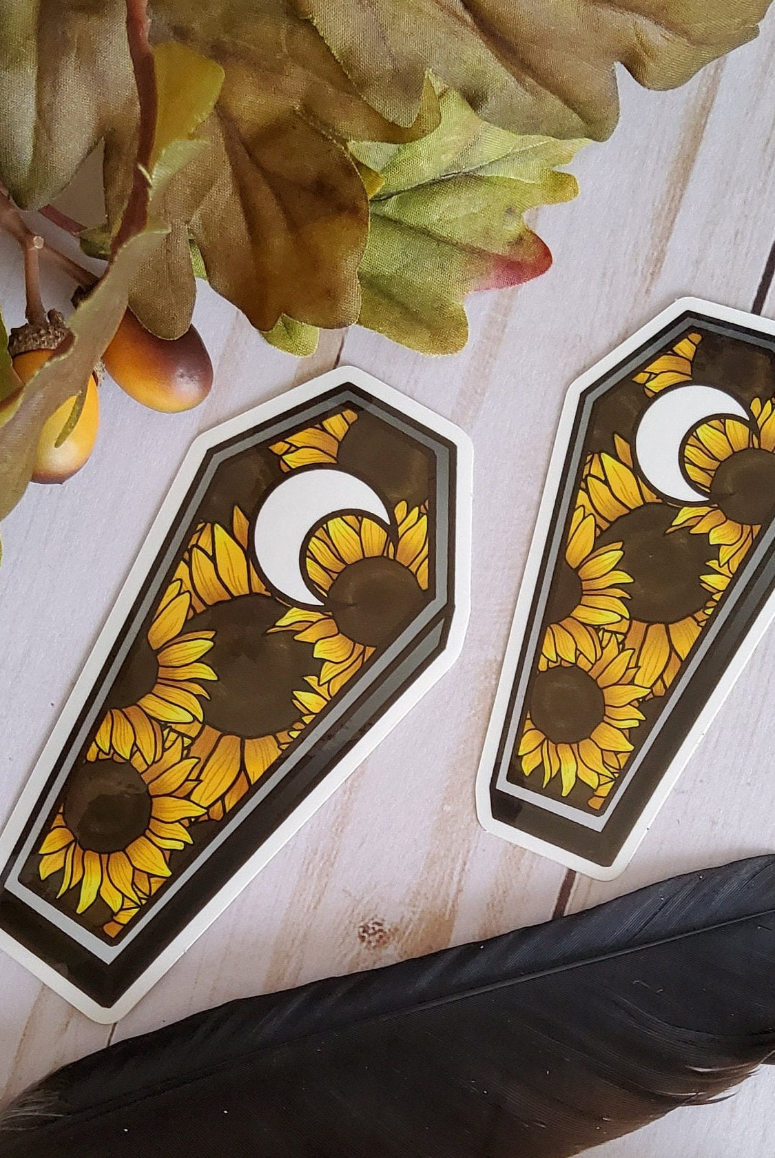 GLOSSY STICKER: Sunflower Coffin with Moon Die Cut Sticker , Sunflower Coffin Sticker , Sunflower and Moon Sticker , Coffin Floral