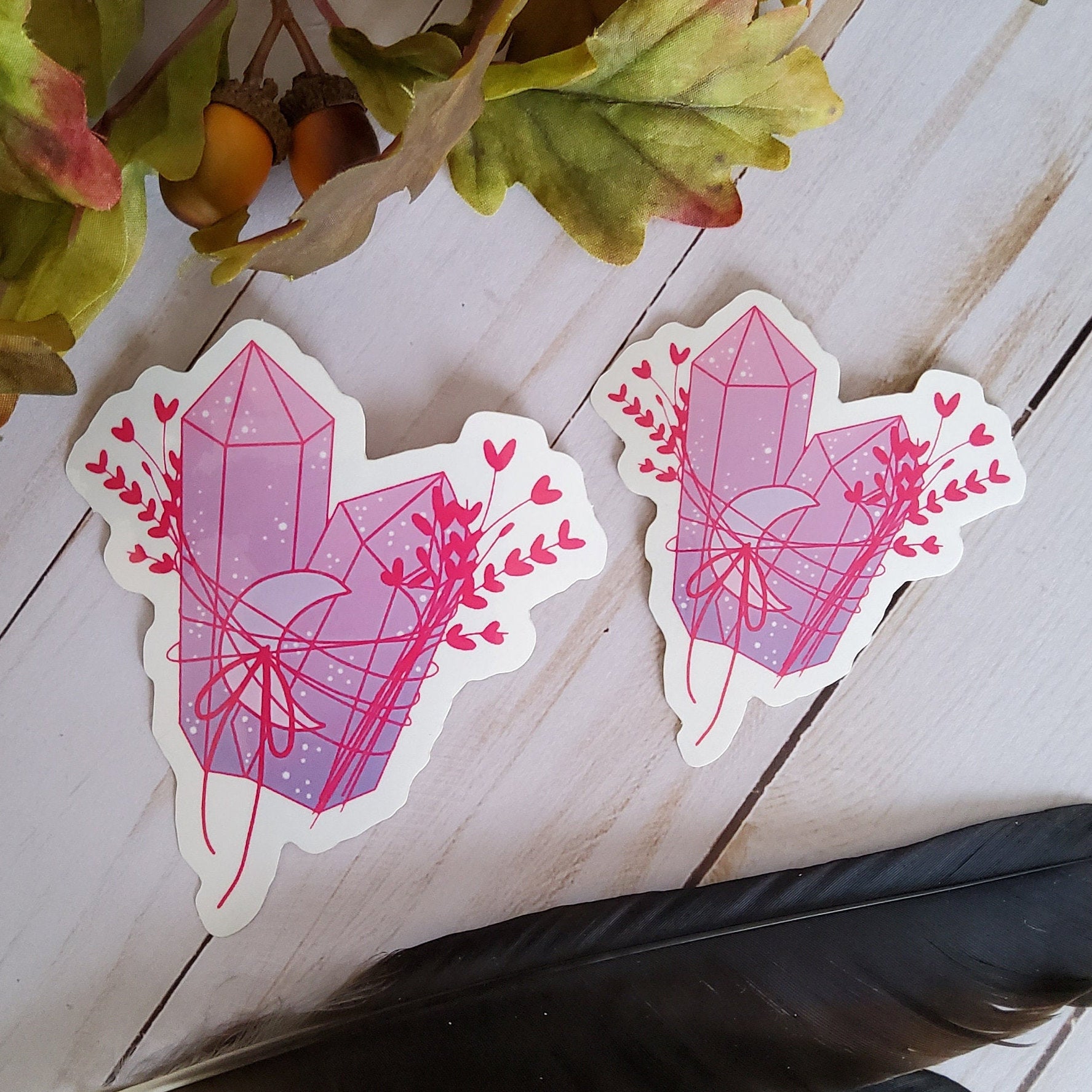 GLOSSY STICKER: Purple and Pink Crystal Moon , Pastel Crystal Sticker , Crystal Sticker , Witchy Crystal Sticker , Crystal Stickers , Moon