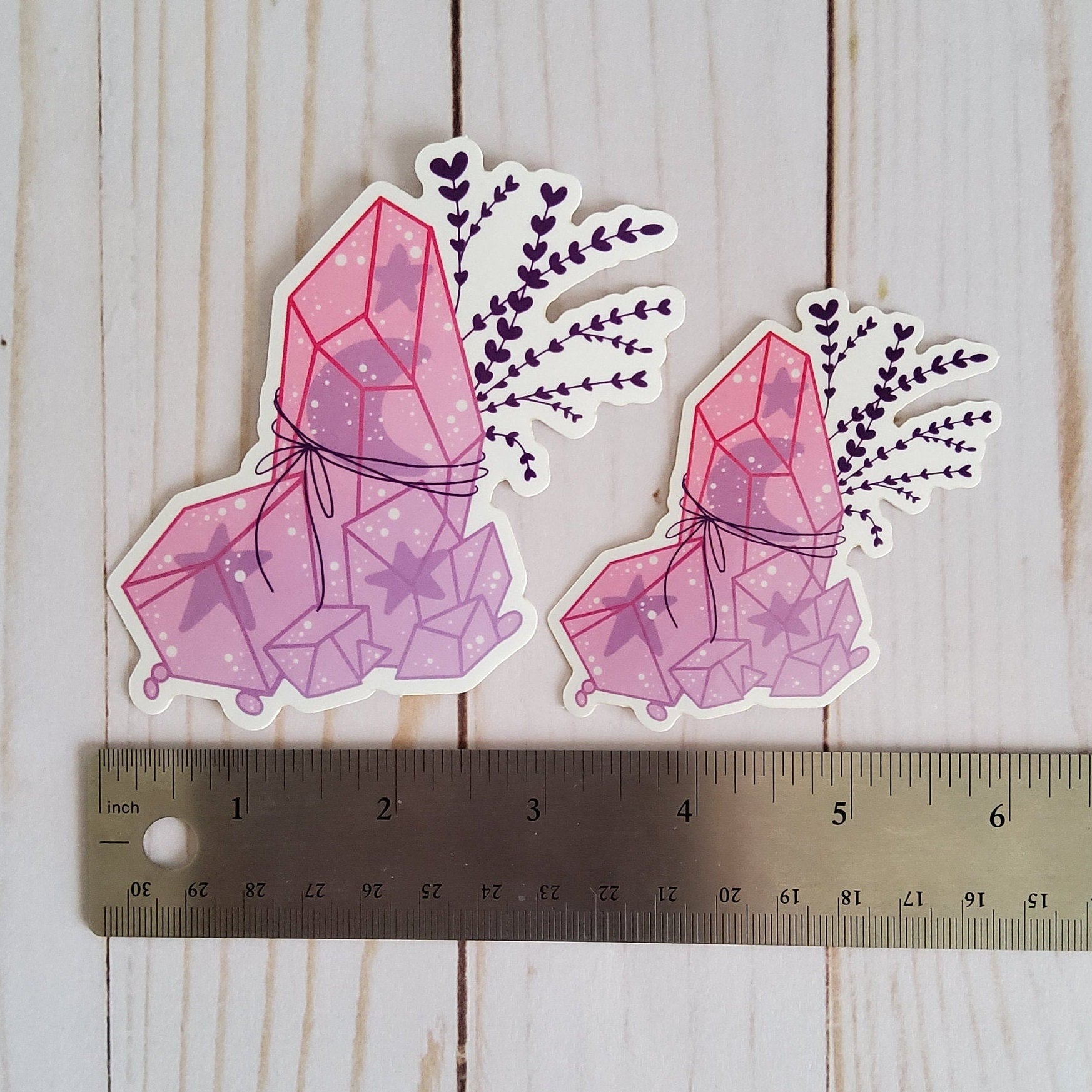 GLOSSY STICKER: Pastel Purple and Pink Crystal Sticker , Pastel Crystal Sticker , Crystal Sticker , Witchy Crystal Sticker , Crystals