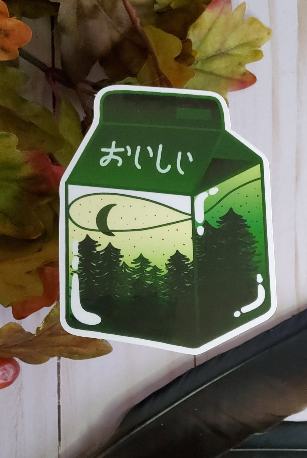 GLOSSY STICKER: Dark Green Forest Night Milk Sticker , Dark Forest Sticker , Dark Milk Forest Sticker , Midnight Green Forest Sticker