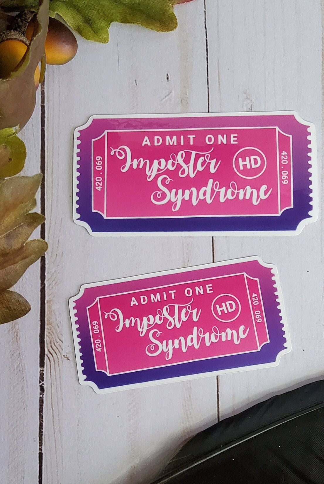 GLOSSY STICKER: Imposter Syndrome Pink and Purple Ticket , Imposter Syndrome Ticket Sticker , Imposter Syndrome Sticker , Imposter Syndrome