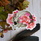 GLOSSY STICKER: Pastel Grunge Cat Skull and Roses Sticker , Cat Skull Sticker , Pastel Roses Sticker , Crystal Skull and Roses , Cat Skull