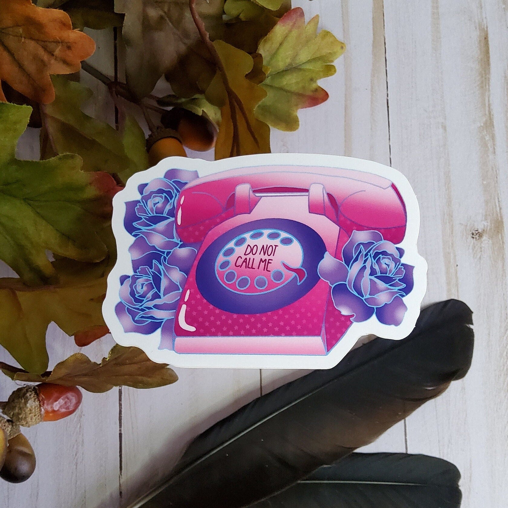 GLOSSY STICKER: Pastel Pink Don't Call Me Rotary Phone , Rotary Phone Sticker , Pink Phone Sticker , Retro Phone Sticker, Pink Phone Sticker