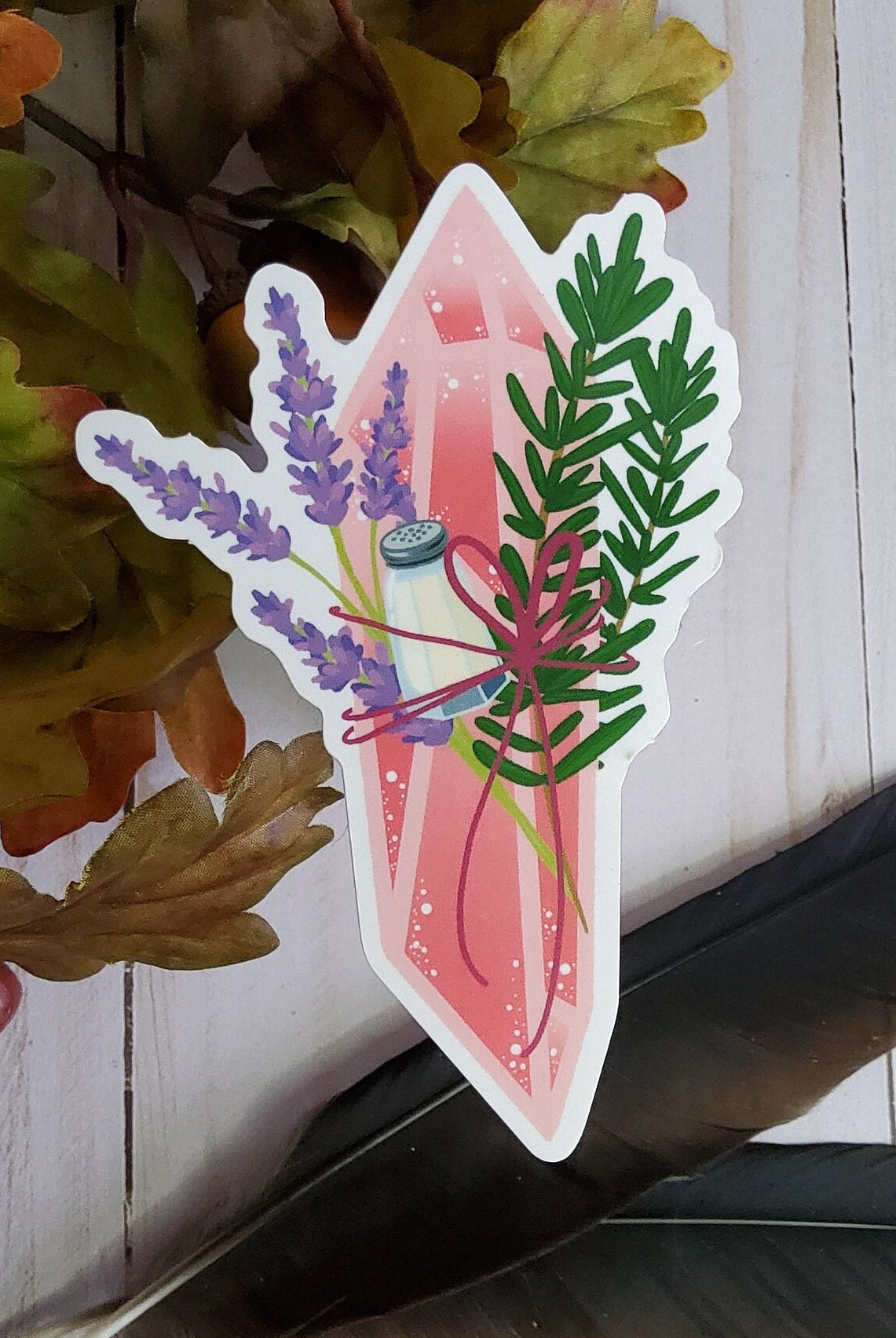 GLOSSY STICKER: Rosemary and Lavender Crystal Magic , Pink Aesthetic Crystal Sticker , Crystal Sticker , Magic Crystal Sticker , Crystals