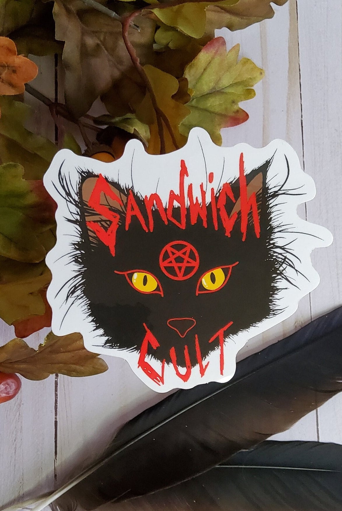 GLOSSY STICKER: Sandwich Cult Black Cat Sticker , Black Cat Cult Sticker , Sandwich the Cat Sticker